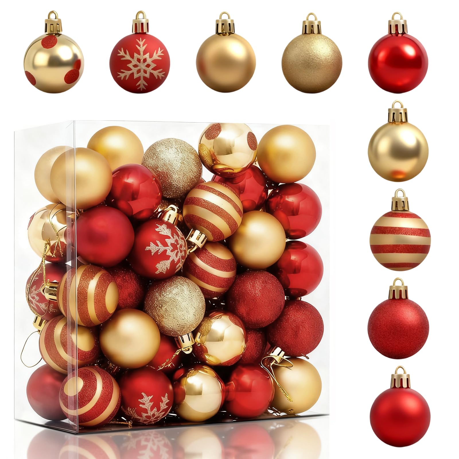 50PCS Christmas Balls 4cm / 1.6" Christmas Tree Hanging Ornaments Xmas Ball Decoration, Red and Gold Ornaments for Xmas Tree Wreath Garland