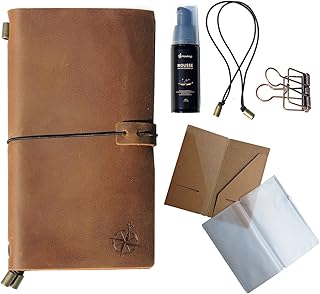 Leather Travelers Notebook Bonus Pack - Wanderings® Refillable Travel Journal - Hand-Crafted Genuine Leather Journal with Leather Conditioner and Accessories - Blank Inserts - 8.5x4.5in (22x11.5cm)