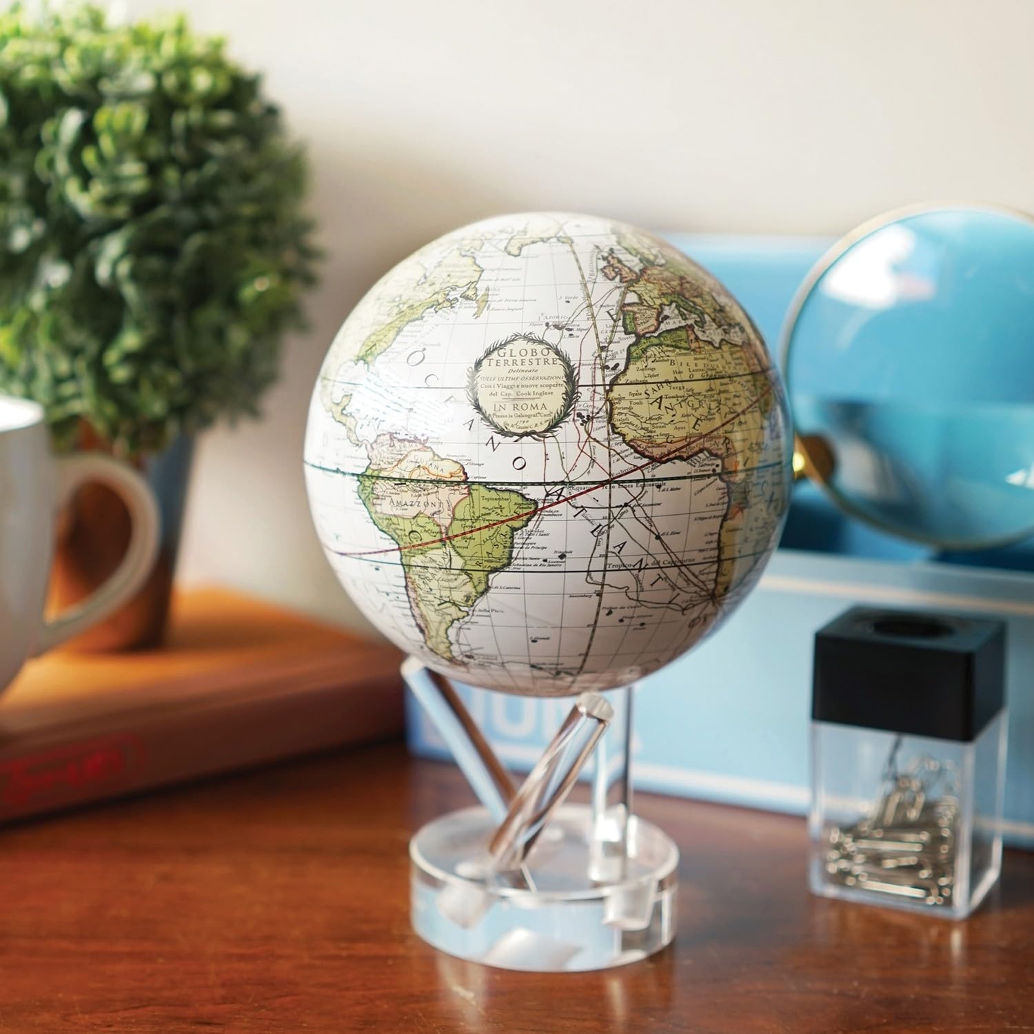 MOVA Globe Antyczna Biel Cassini Klasyczny (4,5") | Samonapędzający się globus zasilany światłem | Cicha praca bez baterii | Dekoracja biurka lub prezent