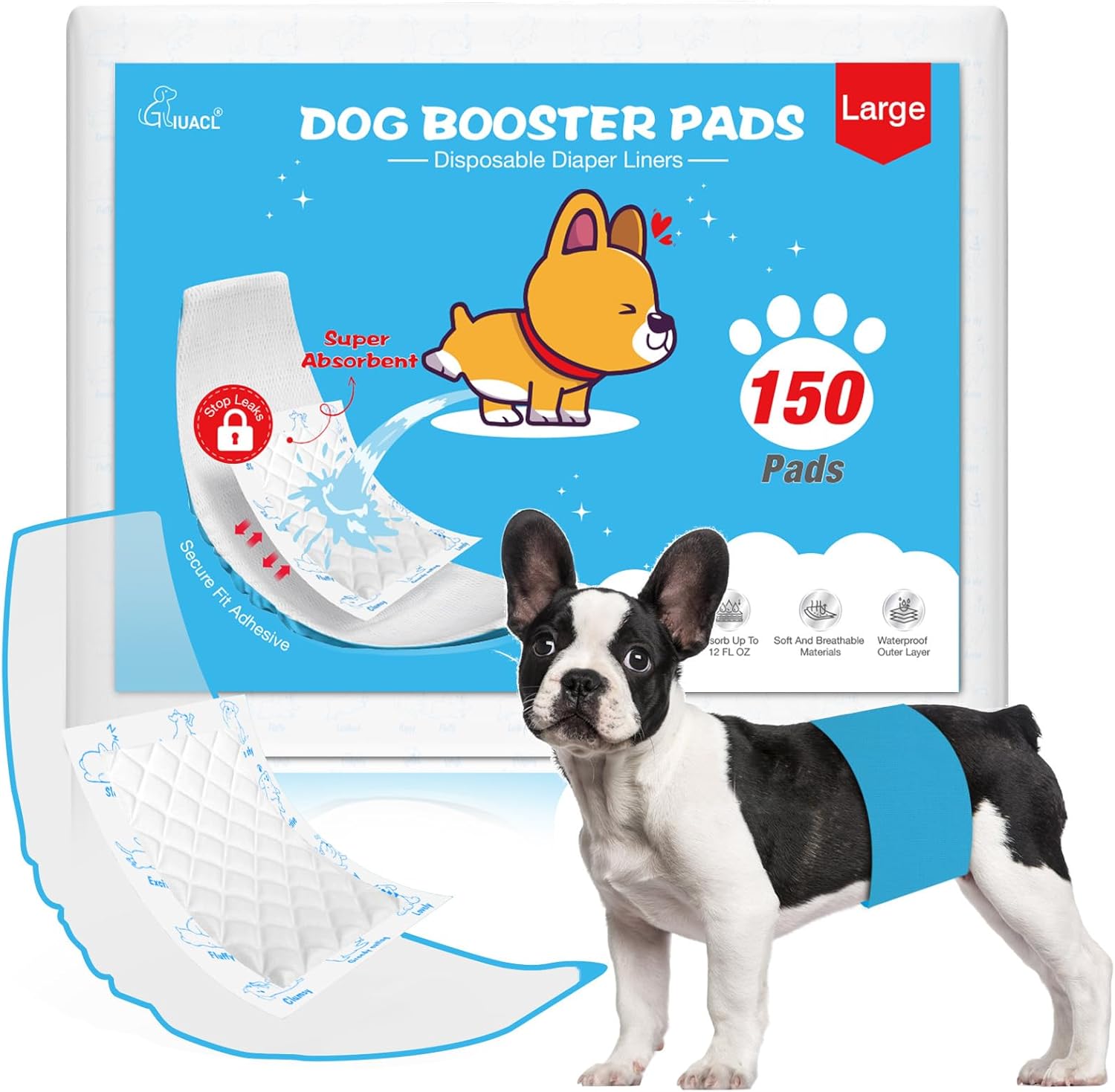 Dog Diaper Liners for Dog Diapers Male and Female 150ct Super Absorption Disposable Booster Pads for Most Reusable Pet Belly Bands, Washable Puppy Diapers Wraps