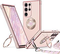 XYZ für Samsung Galaxy S25 Ultra Hülle mit Band, Herzen Doppelring Ständer HandyHülle Handykette Frauen Mädchen Dünn Stoßfeste Anti-Kratzt SchutzHülle für Samsung S25 Ultra Case, Rosa