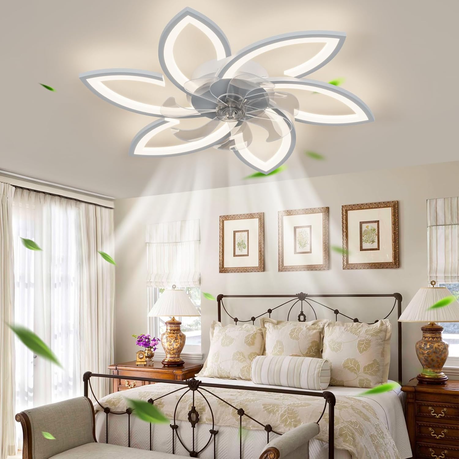 30.7In Ceiling Fan with Lights, Remote Control 3 Color Temperatures,6 Gear Wind Speed Fan Light, 24/7 Reliability, Remote Dimming