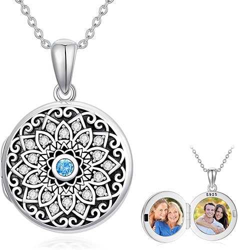 Collar con medallón de forma redondacorazónovalada que sostiene imágenes, plata de ley 925, fotos personalizadas de piedra natal, medallón grabado,