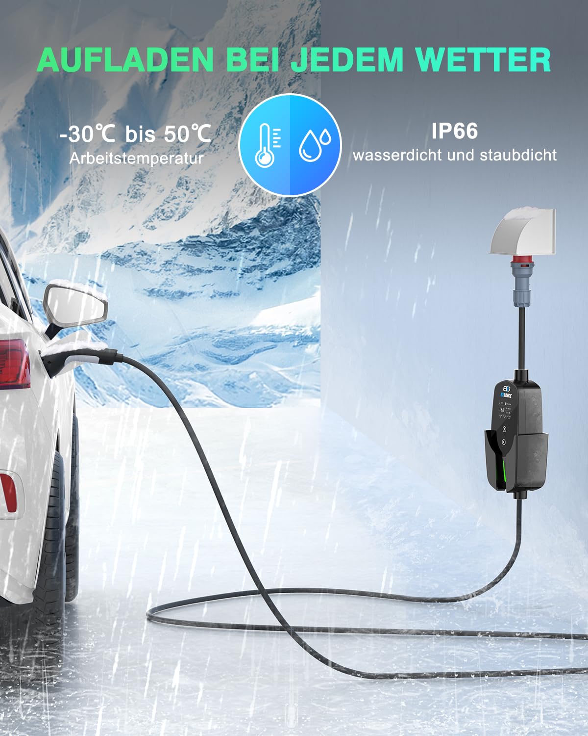 EVDANCE Mobile Wallbox 11kW [7.8m 3-Phasig 6-16A] Typ 2 Ladekabel CEE 16A auf Typ 2 mit Einstellbarer Ladeleistung für Elektroauto