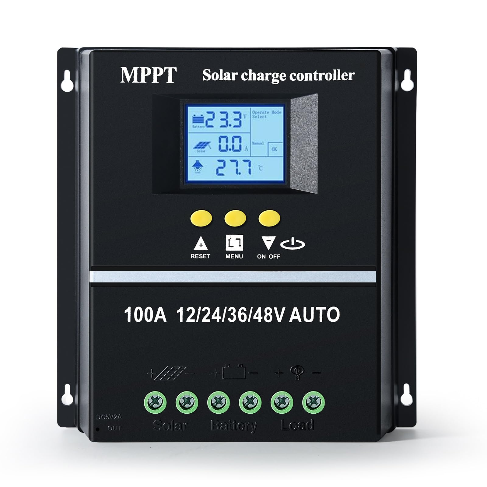 BuyWeek 100A Régulateur de Charge Solaire MPPT 12V 24V 36V 48V Contrôleur de Charge Solaire Intelligent avec Écran LCD / Double USB, pour plomb-acide / lithium, Max 100V Entrée