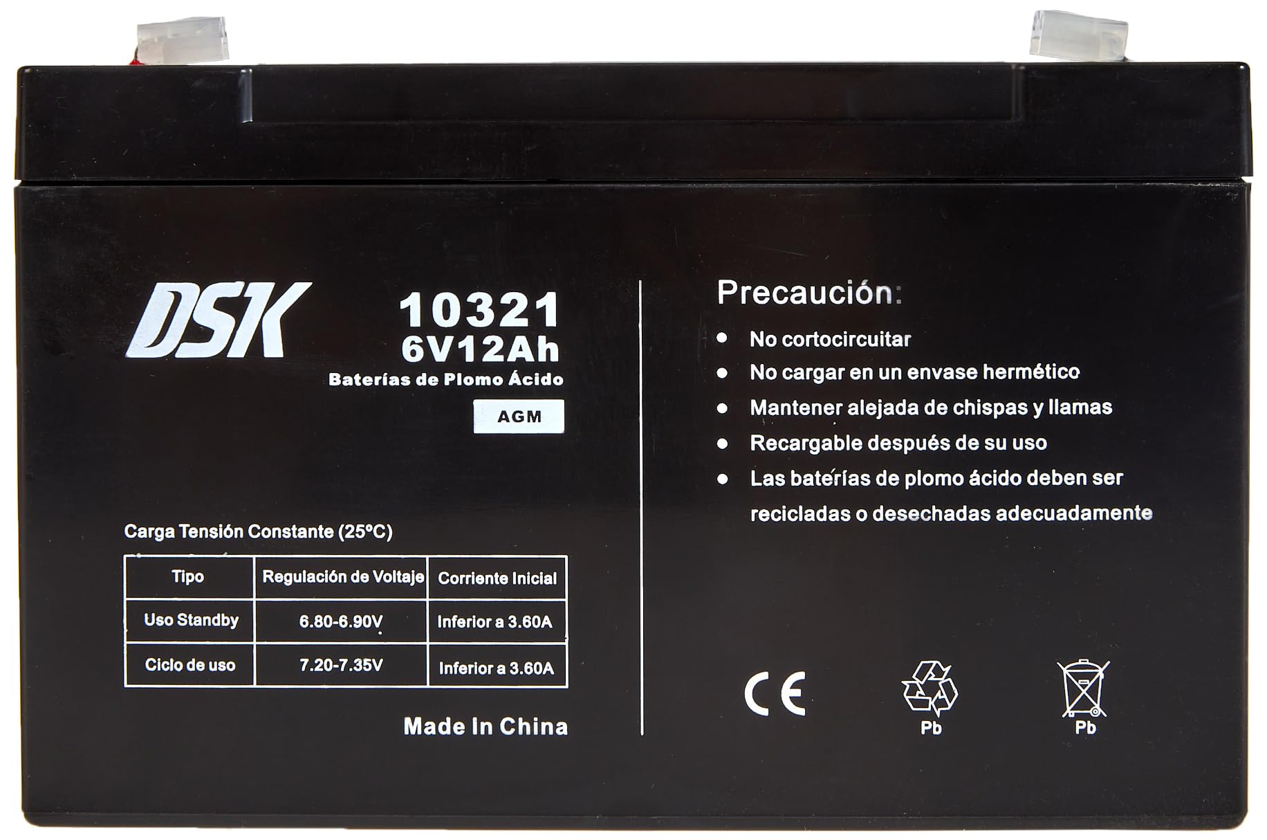 DSK 10321 - Batería de plomo AGM recargable sellada de 6 V y 12 Ah. Batería ideal para coches eléctricos y motocicletas para niños, sistemas UPS/UPS, sistemas de seguridad y alarmas