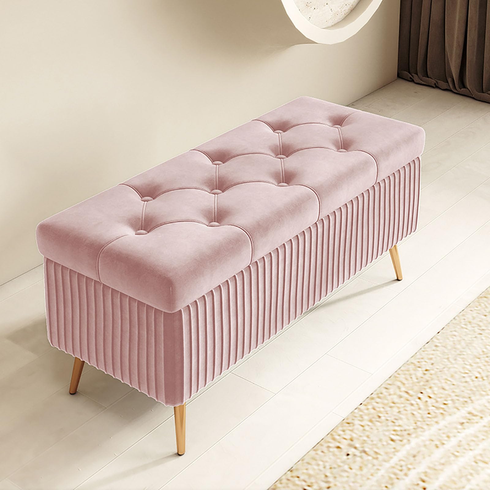 Banc d'entrée en velours résistant pour ranger les souliers du salon