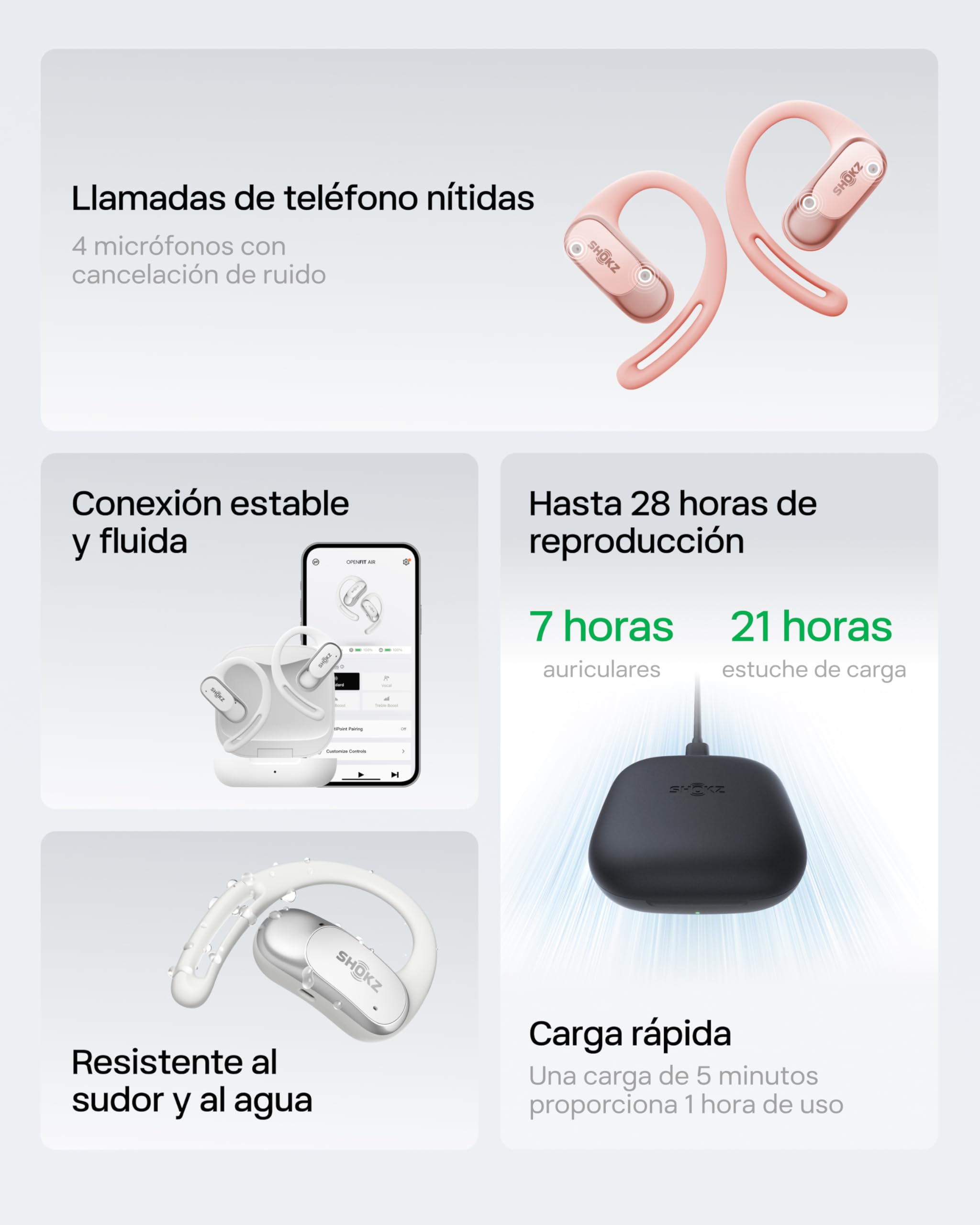 Shokz Auriculares Open-Ear OpenFit Air, Bluetooth con Micro, IP54, Negro | Resistencia al Agua IP54 | 28h de reproducción | Carga rápida | Auriculares Inalámbricos | para Entrenamiento