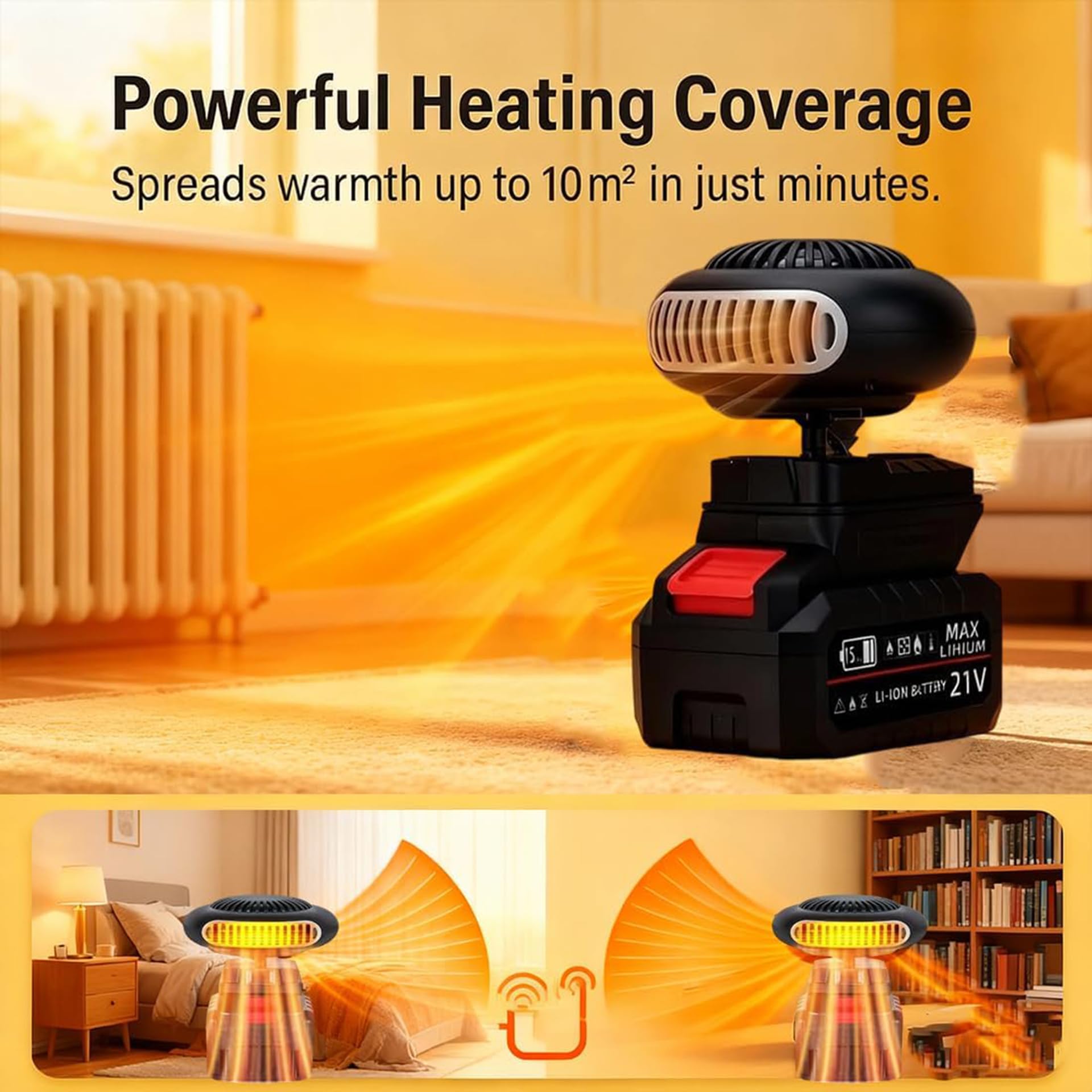 YIHANGG Calefactor Eléctrico a Batería con Sistema Antivuelco Calentamiento Silencioso y Duradero 1500 mAh Portátil Calefactores Recargables para Coche Oficina e Interiores(5)