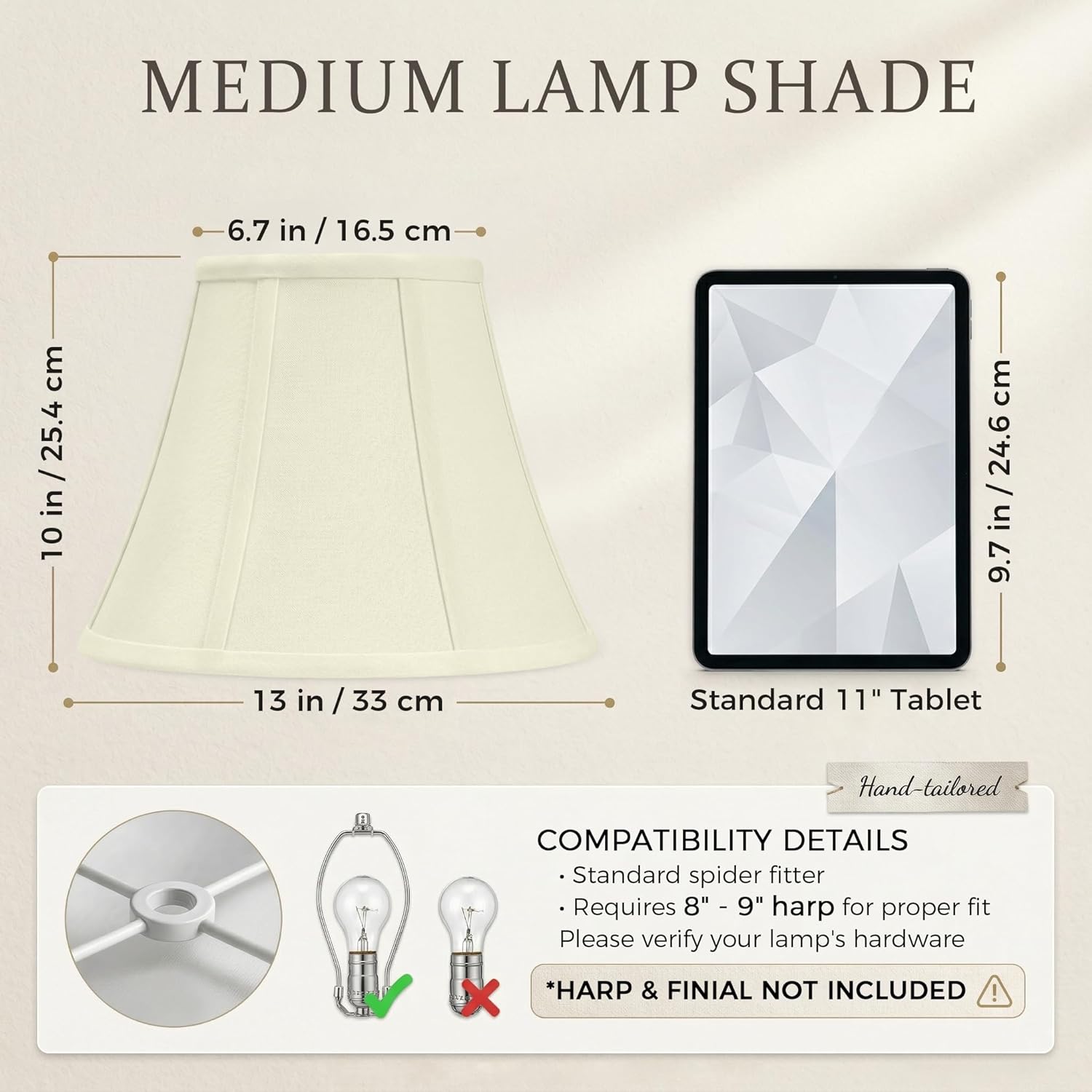 Cream Bell Lamp Shades Set of 2, 6.7" x 13" x 10" Fabric Replacement Lampshades for Table Lamps, Spider Fitter Lamp Shades for Home Decoration in Living Room, Bedroom, Easy Assembly Required