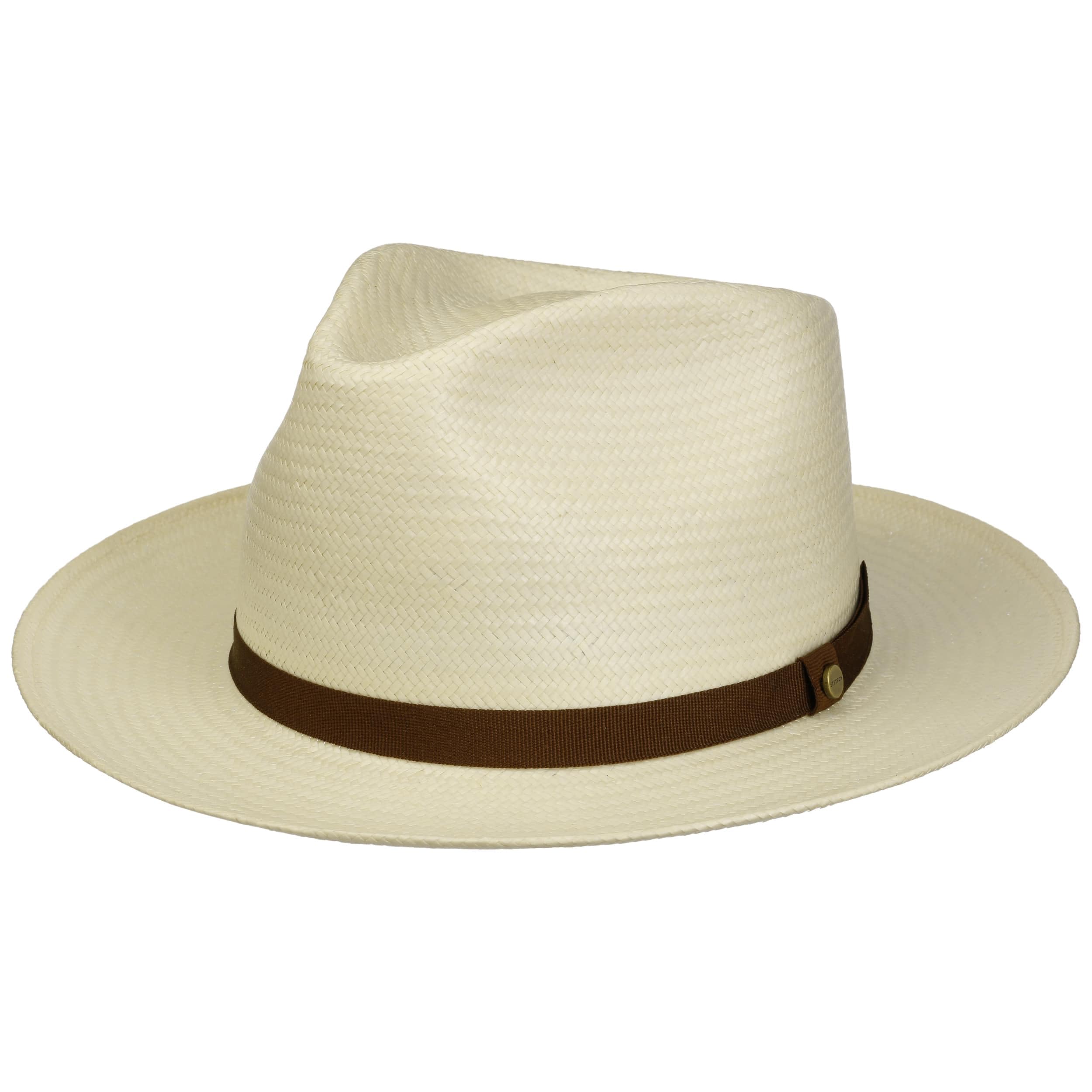 Stetson Fallkirk Fedora Toyo Strohhut Naturfarbener Hut mit braunem Ripsband Klassischer UV-Schutz 40 Unisex Frühjahr Sommer