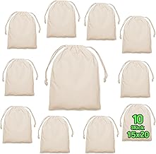 ELES VIDA 15x20cm Baumwoll Säckchen 10 Stück mit Kordelzug, Aufbewahrung Kleine Stoffbeutel für Kindergeburtstage – Hochzeiten und Party - Nachhaltig DIY Tasche Mitbringsel zum bemalen in Natur