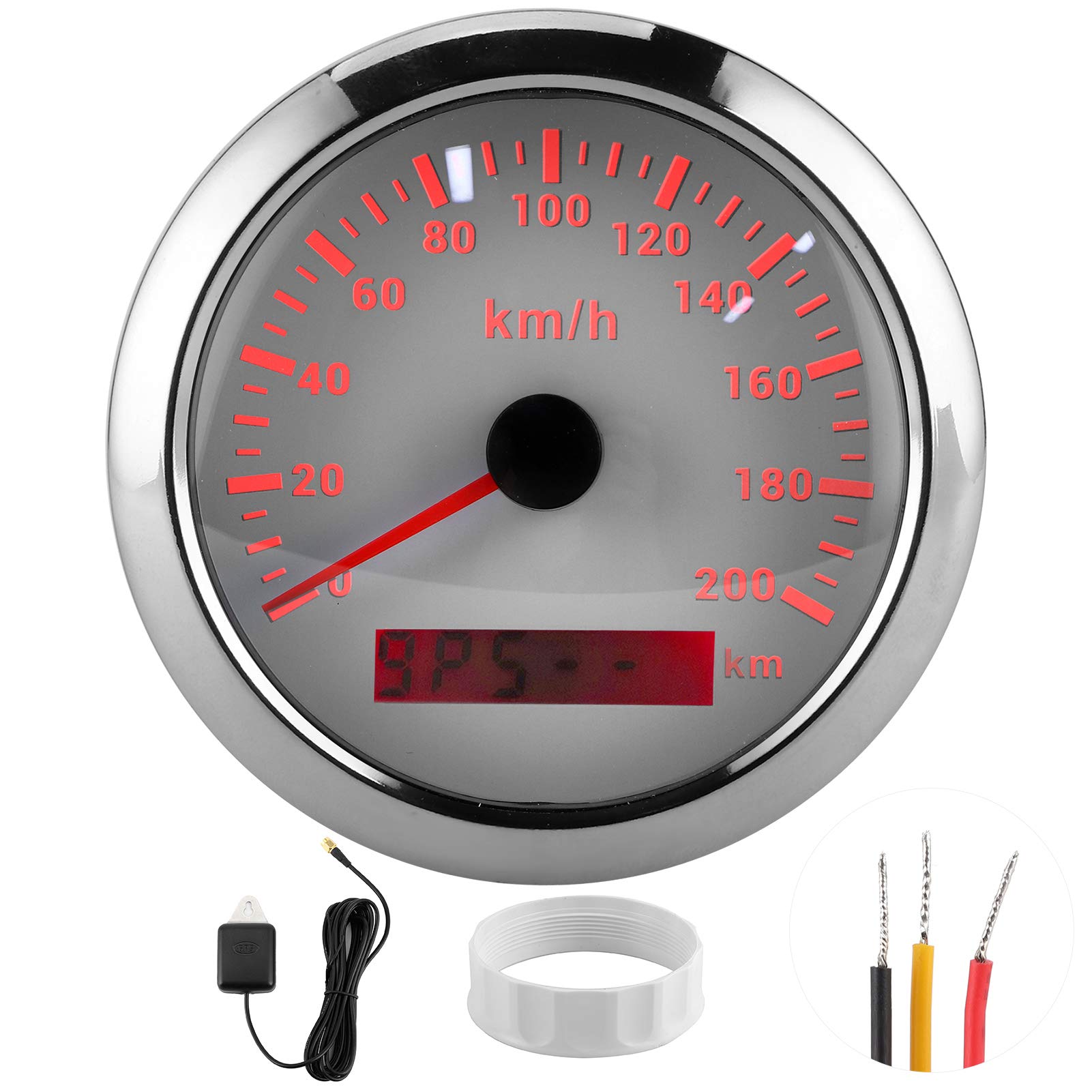 Akozon Velocímetro de 85 Mm, Odómetro de 200 Km/h para Barco, Coche, Motocicleta, Yate, Esfera Blanca, Calibre de 3 3/8 Pulgadas, GPS Rápido de Alta Precisión, ABS y Acero Inoxidable (esfera blanca)