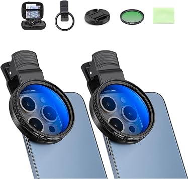 52mm Clip-0n CPL Phone Camera Lens Filter Kit, 52mm CPL Filter for Phone with Clip, Circular Polarizer Polarizing Compatible for iPhone 16 15 14 13 12 11, Motorola, Other Smart (2Pcs)