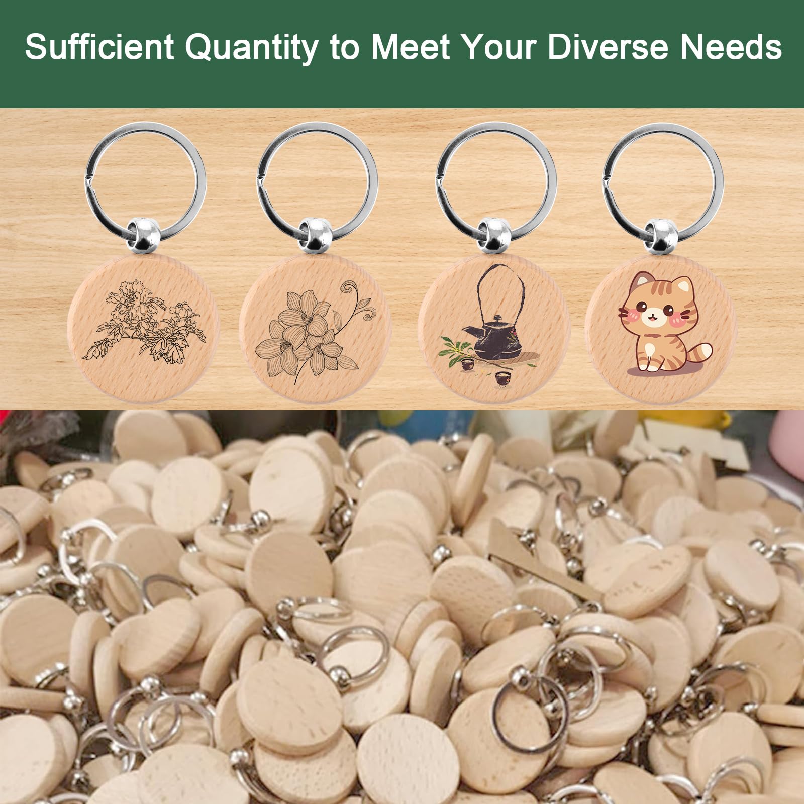 WOPPLXY 40 Pièces Porte Clés Bois Vierges, Porte-Clés en Bois Naturel, Porte-clés Ronds pour Pyrogravure, Gravure, Bricolage Artisanat (Diamètre 4cm, Épaisseur 0,7cm)