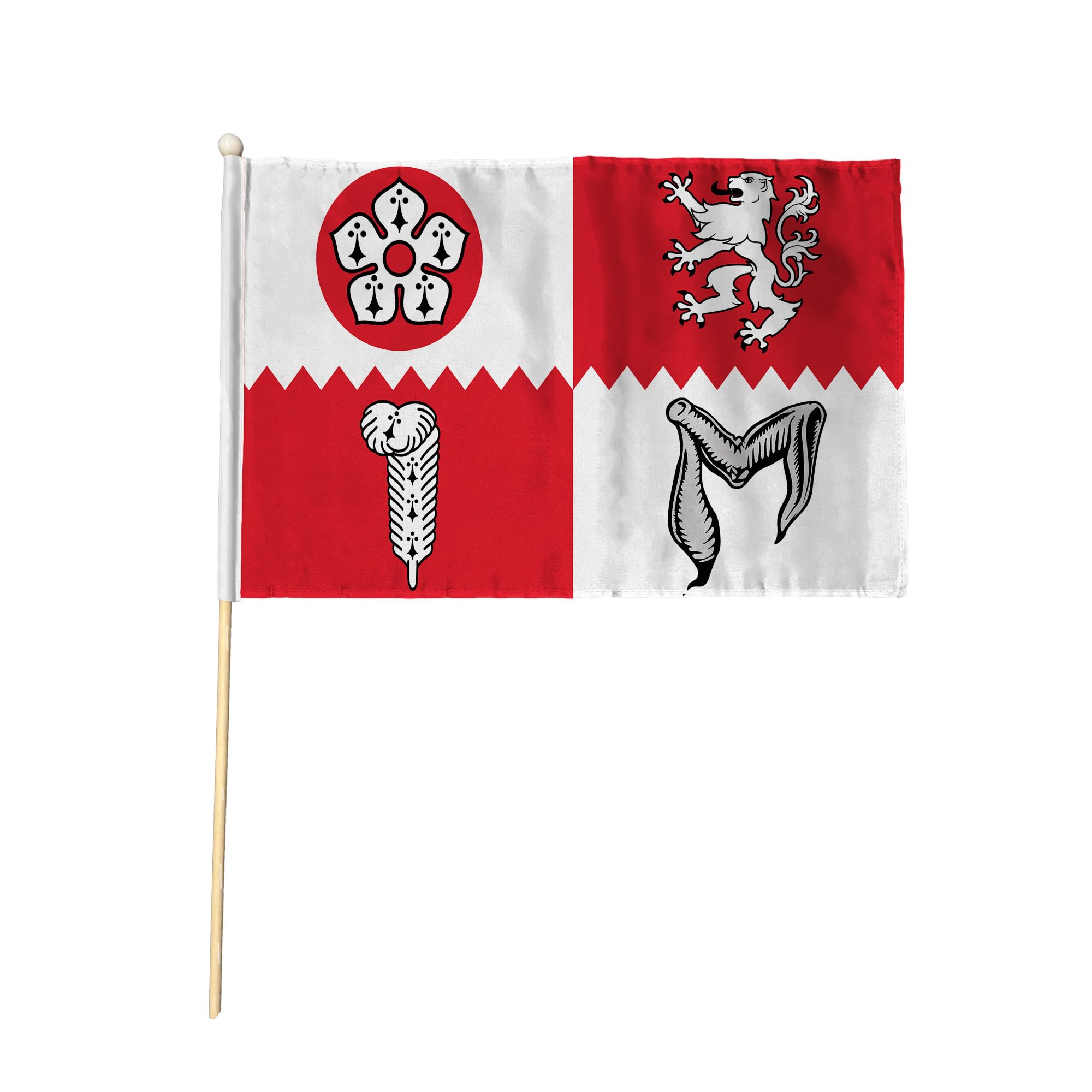 Flagtex Leicestershire Old Pack of 12 Hand Waving Flag (9x6 Inch) - Premium Wooden Stick Hand Flag 9x6 Inch Natural Wood Pole Leics Historical County Flag Events Parades