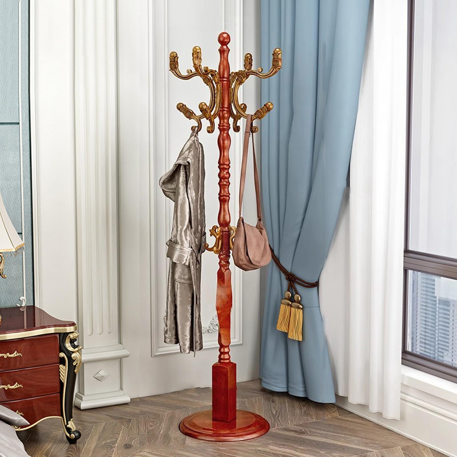 Porte-manteau sur pied en bois pour organiser les vêtements et chapeaux de toute la maison