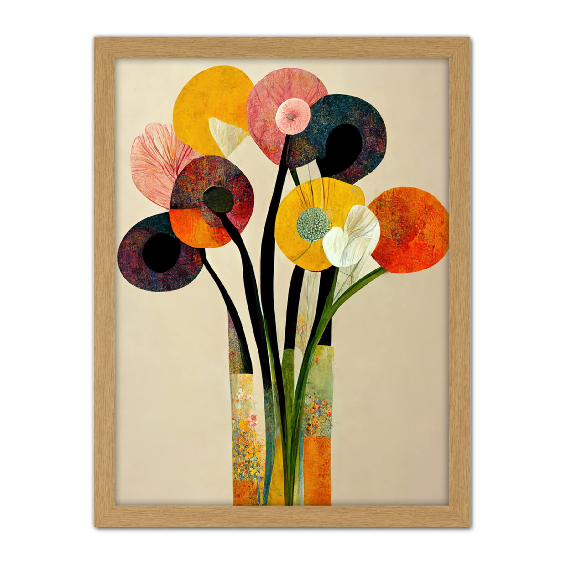 Wee Blue Coo Spring Flowers Floral Bouquet Abstract Vase Boho Artwork Framed Wall Art Print 18X24 Inch