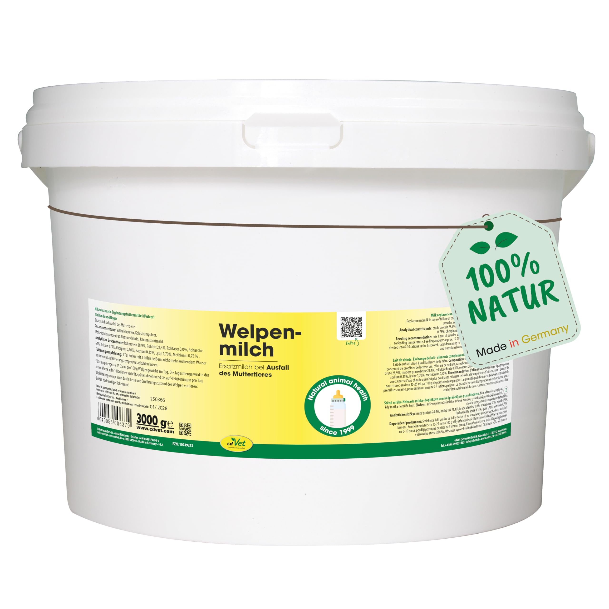 cdVet Naturprodukte Welpenmilch 3 kg - Hund, Katze, Nager - Milchaustausch-Ergänzungsgfuttermittel - Ersatzmilch - Anteil an hochwertigem Kolostrum - stabil bleibende Verdauung - Abwehrkomponenten -