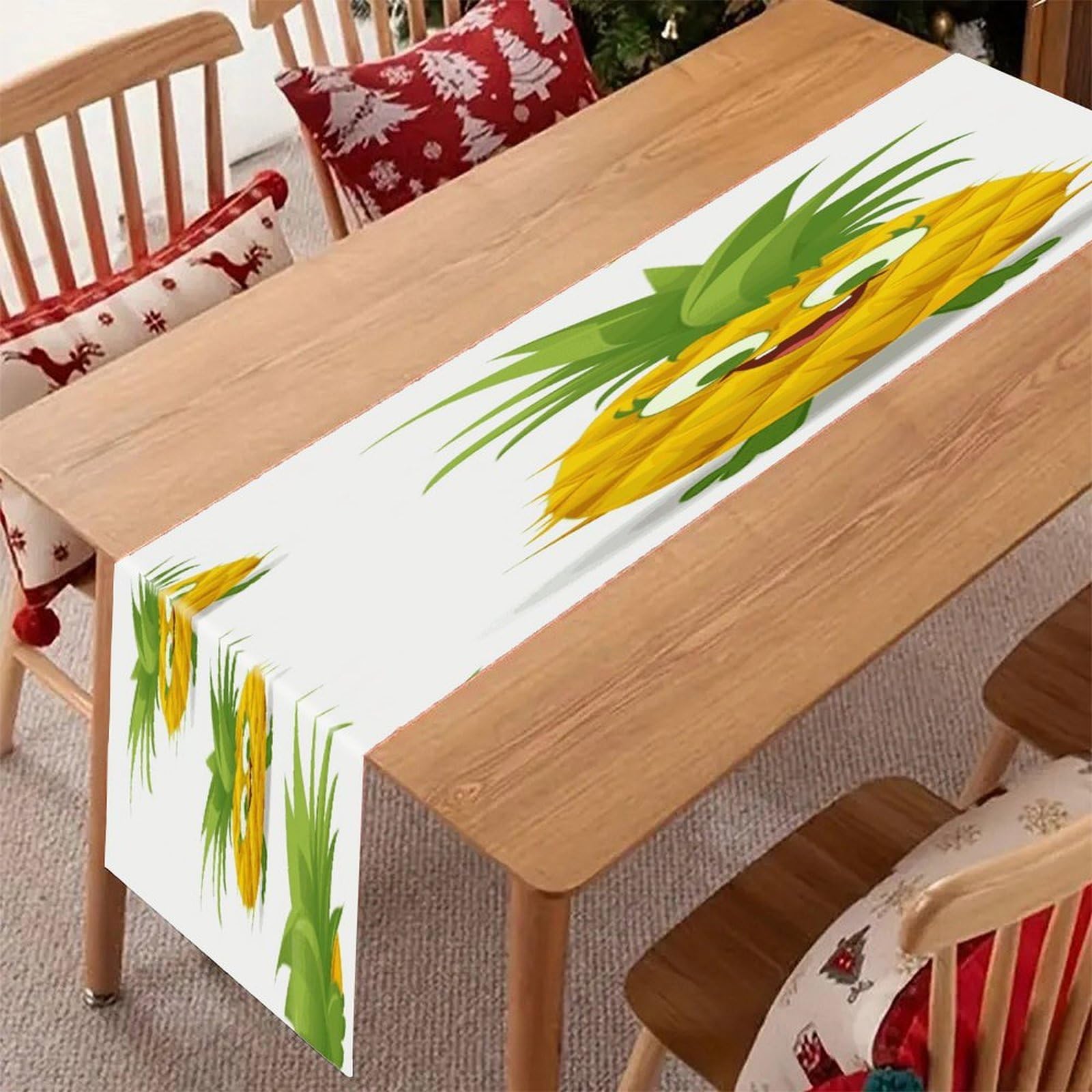 Rustic Linen Table Runner Farmhouse Style Pineapple Table Runners Boho Style Tabletop Collection Home Long Dining Table Decoration for Party Living Room 13" X 71"