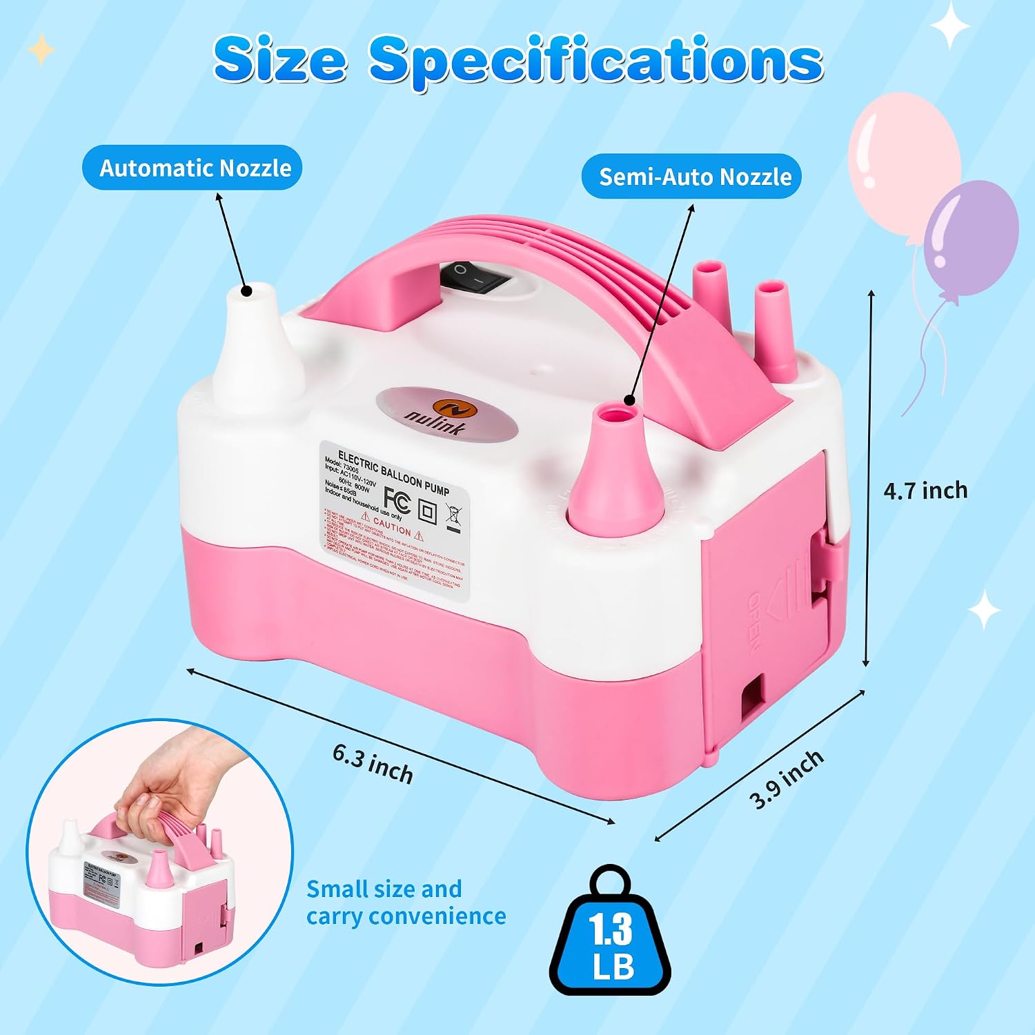 Electric Balloon Pump, Portable Electric Balloon Blower Machine Balloon Air Pump Dual Nozzle 110V 600W Balloon Inflator for Party Decorations image 3