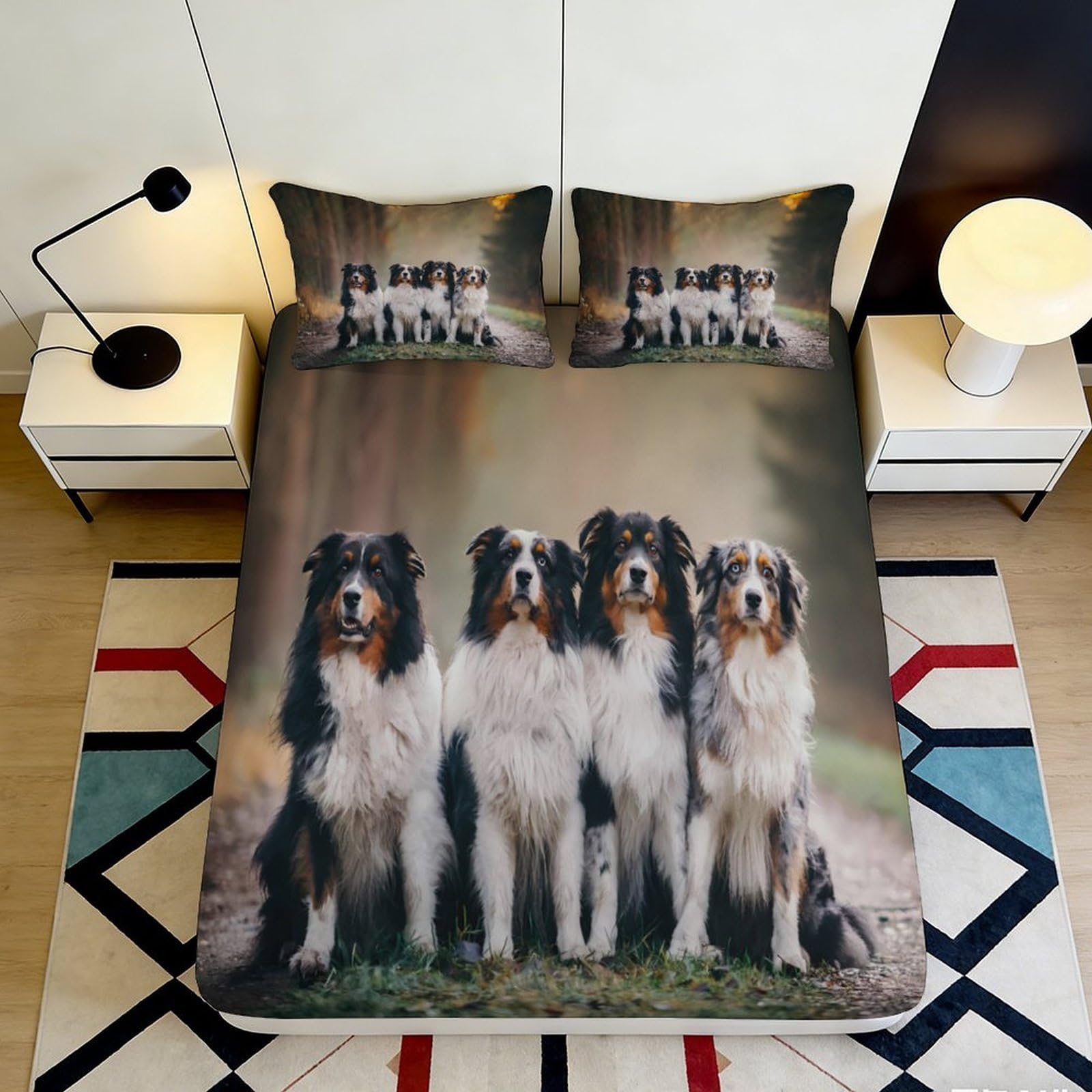 Pnayamiorkfel Style-9 3D Printed Australian Shepherd Dog Fitted Sheet Microfiber Soft Bed Cover For Bedroom Guest Room Decor Easy Care 90X200x25cm