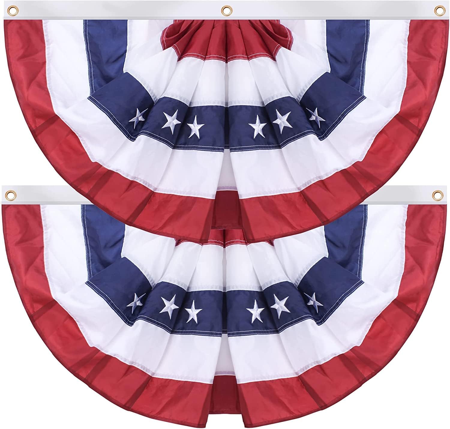 2 Pack American Flag Bunting,2X4 Ft USA Pleated Fan Flag with Embroidered Stars Sewn Stripes Brass Grommets Quality 210D Nylon Fabric 2 x 4 Feet Half Fan Banner (2, 2x4 Feet)
