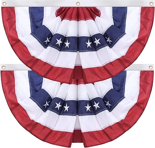 SUNYAO Banderines de la bandera estadounidense de Estados Unidos, 2 x 4 pies, bandera de abanico plisada de Estados Unidos, ojales de latón de
