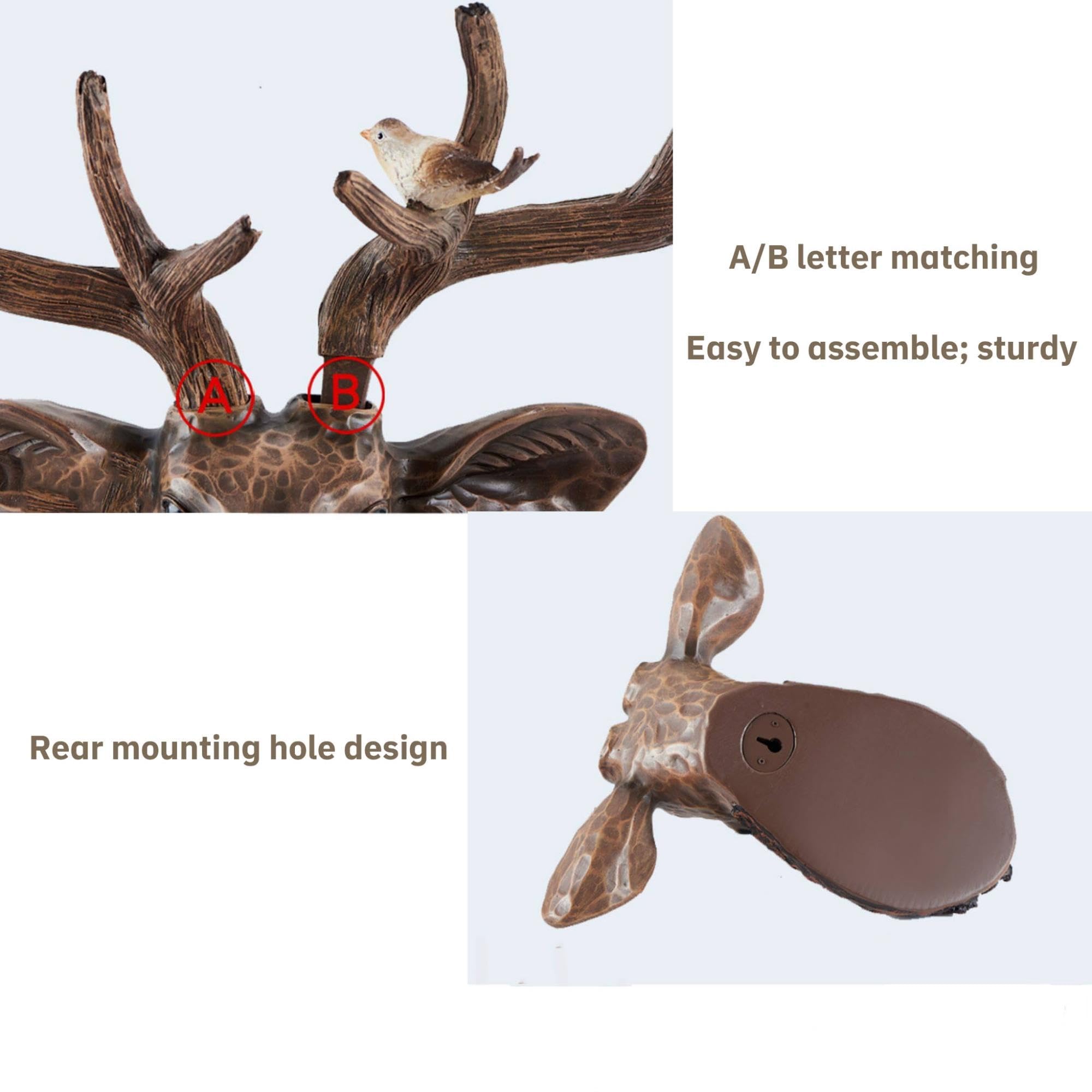 Testa di Cervo da Parete 3D in Resina,Scultura Animale Finta Tassidermia