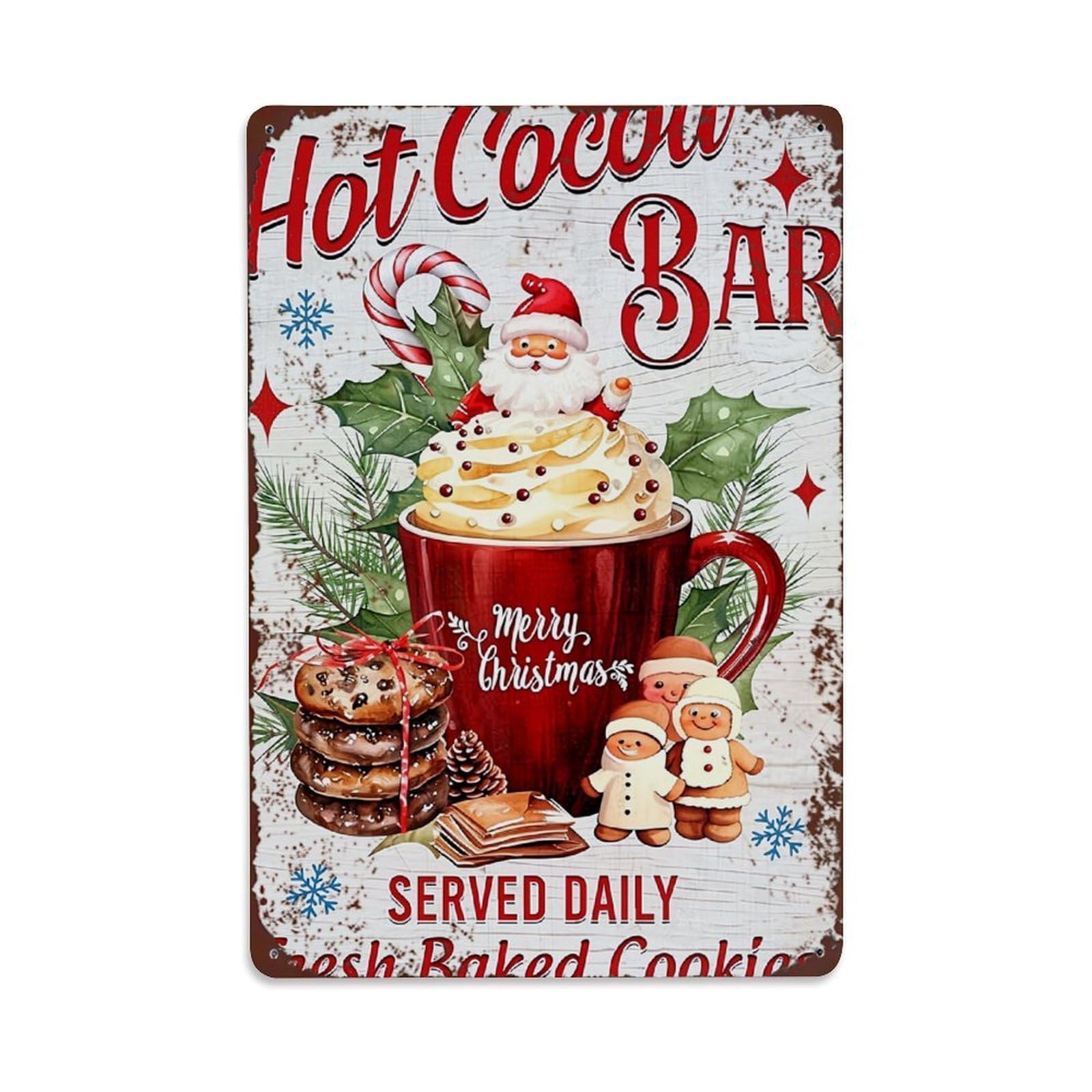 Jdyaojiesheng Vintage Hot Cocoa Bar Christmas Cookies Tin Sign Retro Metal Wall Decor Metal Poster, Home Bar Garage Farmhouse Cafe Wall Art Decoration 8X12inches