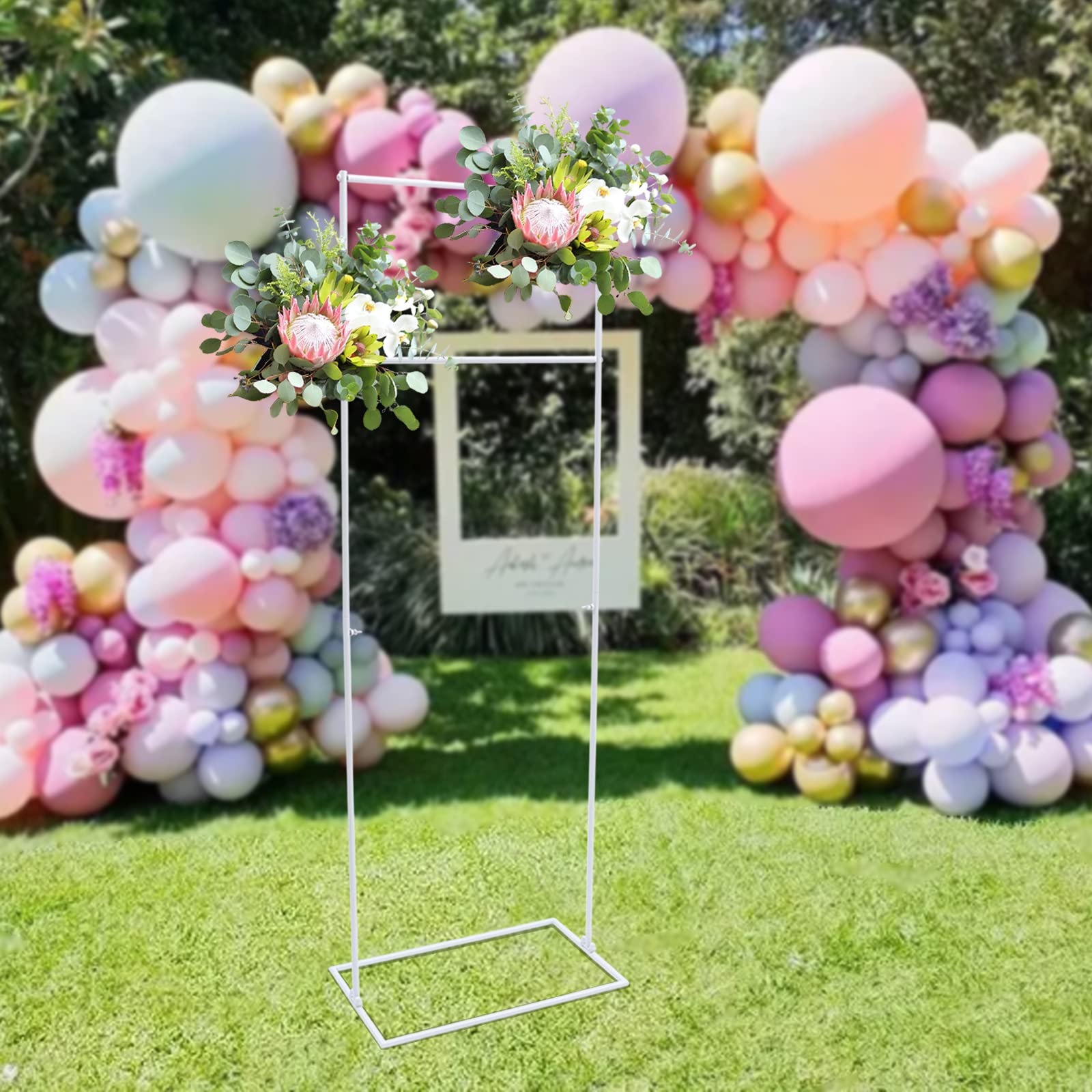 Stelaż na łuk weselny, metalowy stojak na łuk, biały stojak dekoracyjny na wesele, 155 cm, na kwiaty, balony, tiul, uroczystości i uroczystości