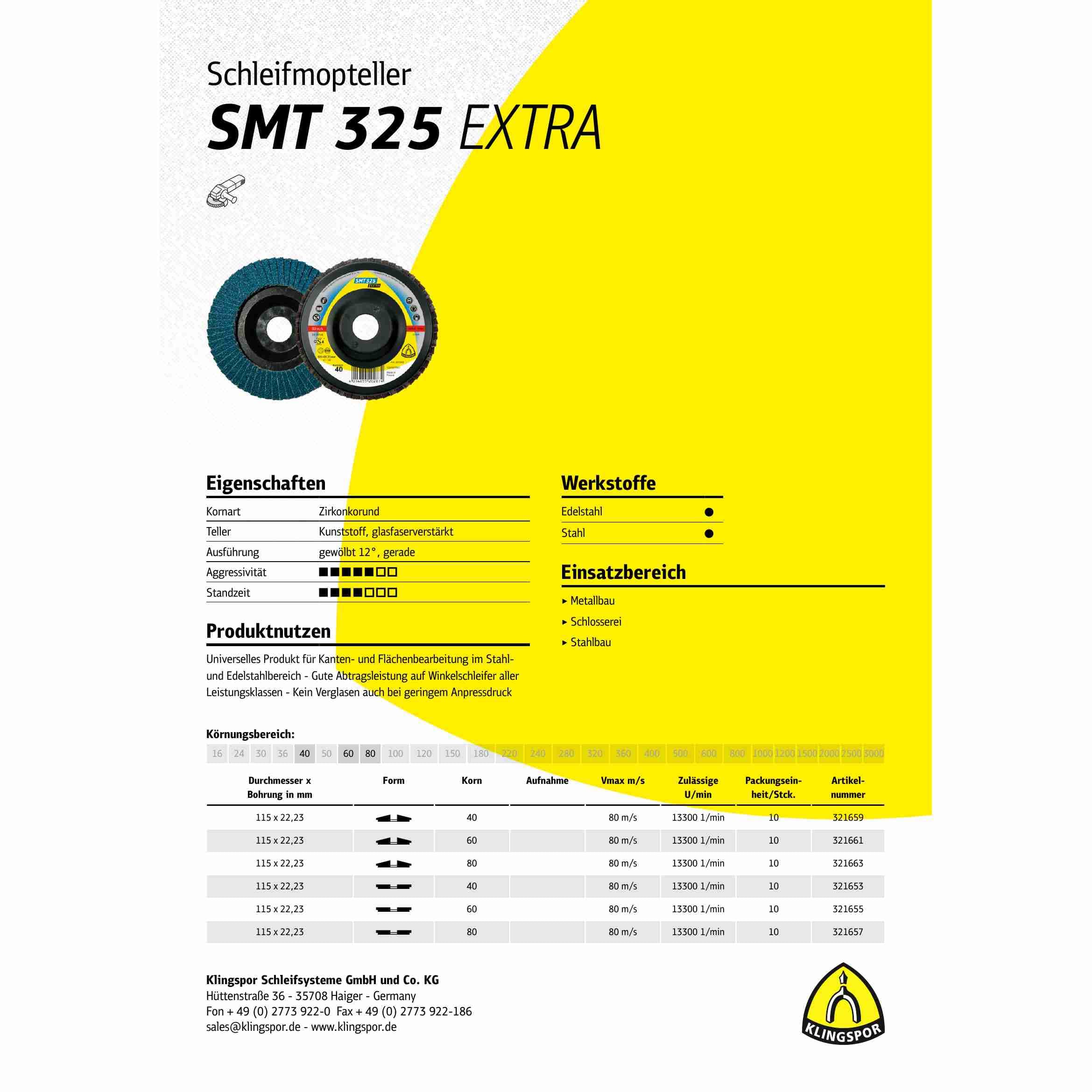 Nouveauté ! Klingspor SMT 325 Lot de 10 Disques Meuleuse 125 Disques Abrasifs Extra 125 x 22,23 mm Grain 60 Droit