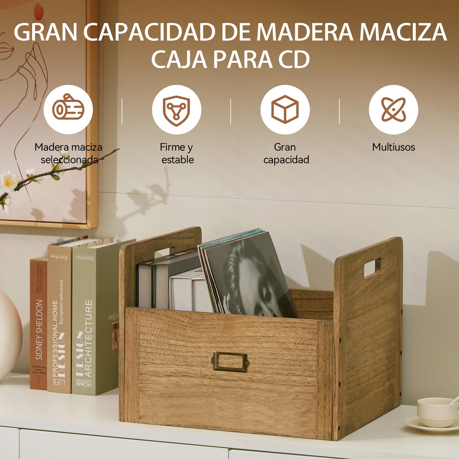 KIRIGEN Caja para Vinilos, Caja de Madera para Discos LP, Marrón oscuro