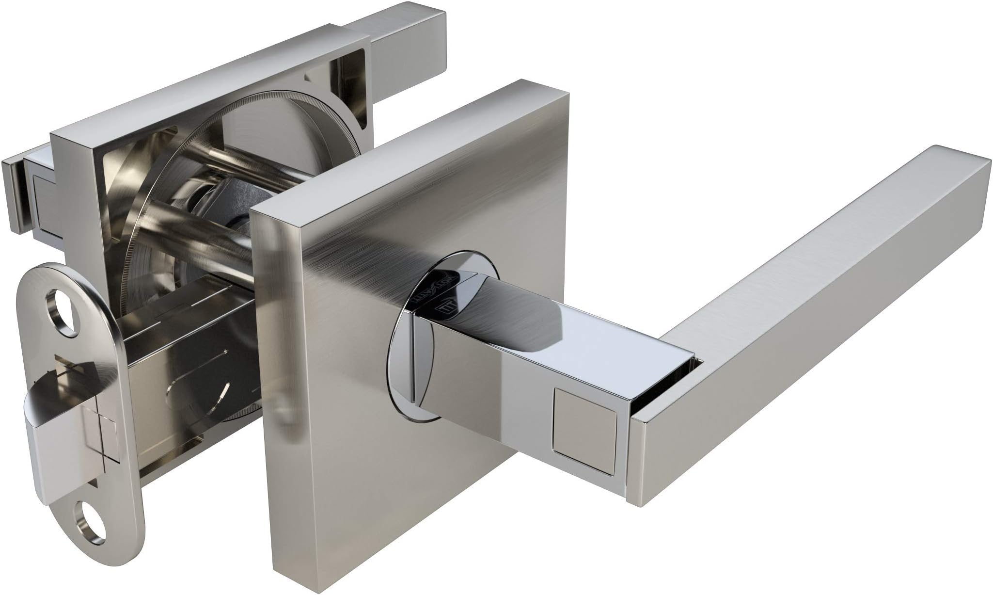 1701 - Door Handle Door Knobs Door Lever - Interior Door Handles - Modern Installation Kit Pack Set in Satin Nickel - Polished Chrome Finish - Passage No Lock