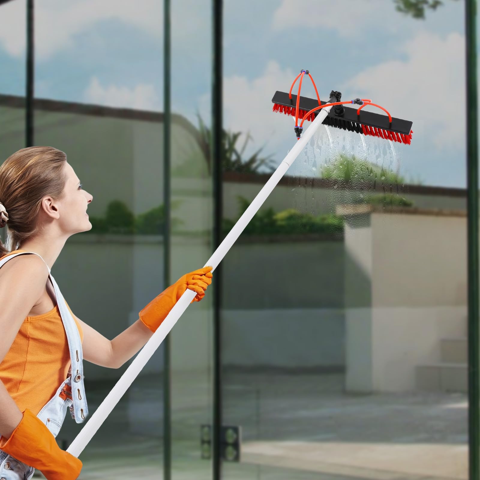Barra de limpieza para ventanas exteriores, 1 – 9 m, cepillo telescópico para limpieza de ventanas, kit para panel solar con tubo de agua largo