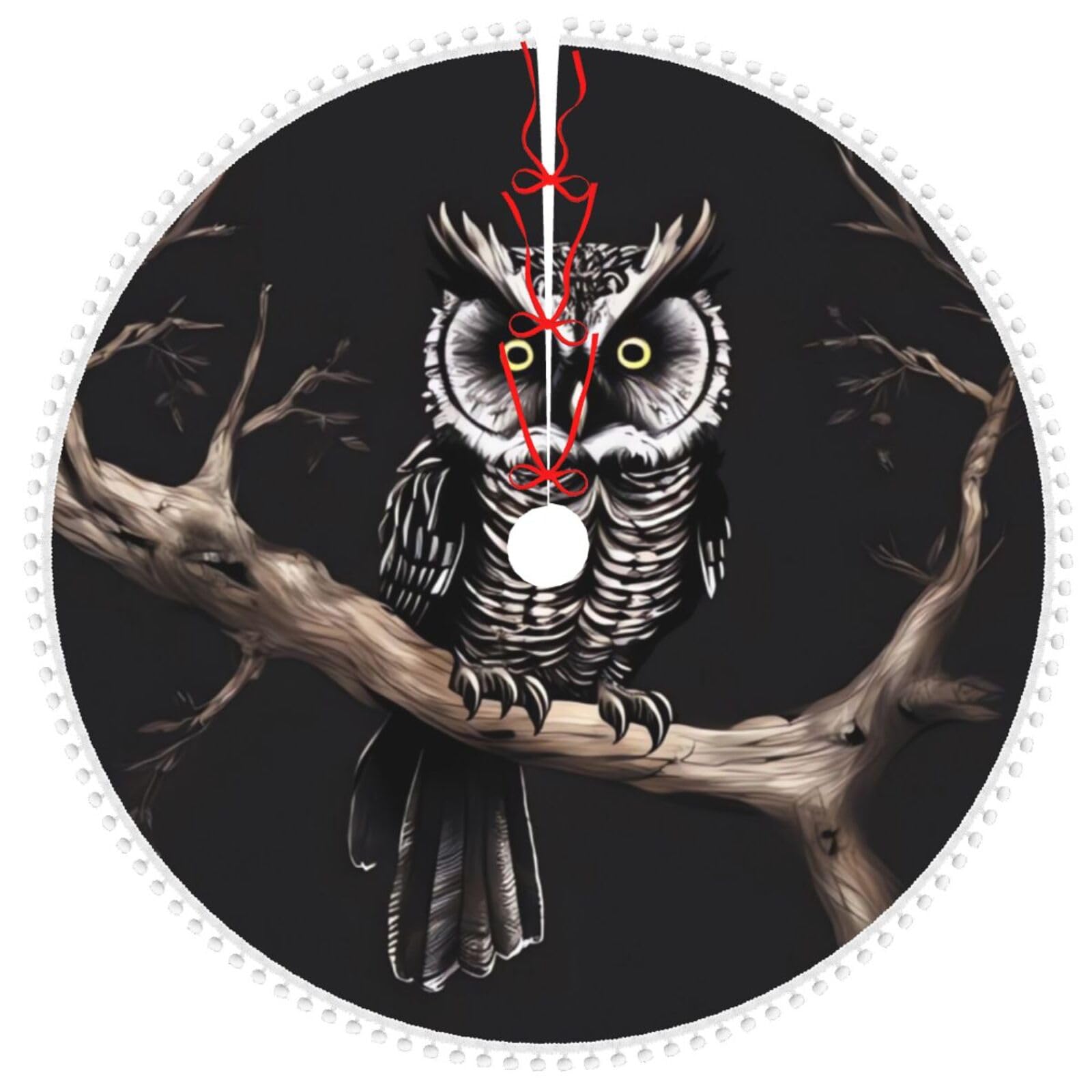Jupe de sapin de Noël hibou 122 cm pour cacher le pied de votre arbre de fête