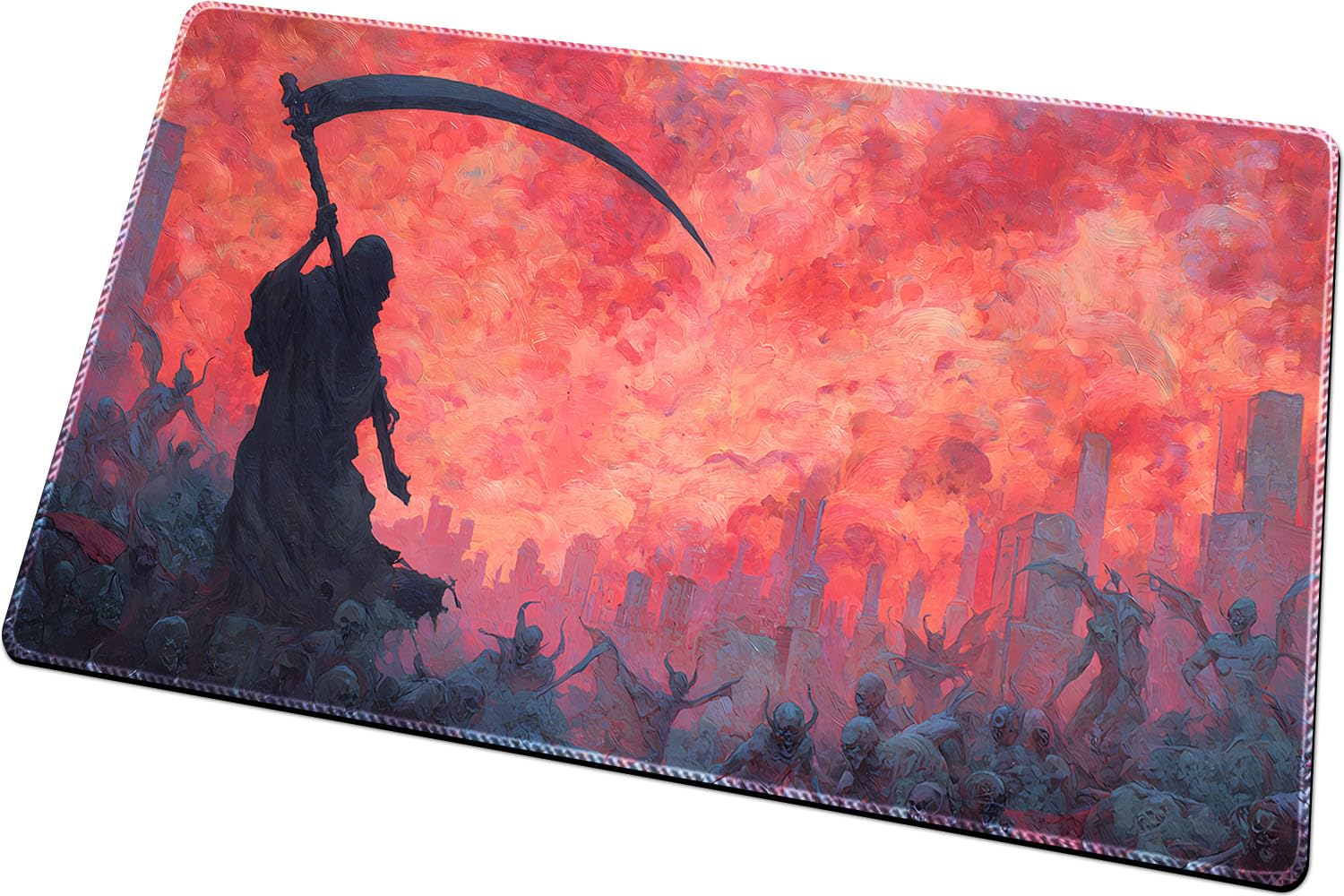 BUIBUIC MTG Playmats(Stitched) 14x24in Compatible for OCG CCG RPG TCG Playmats with Card Zones Storage Bag (Dance of Death-No Zone)