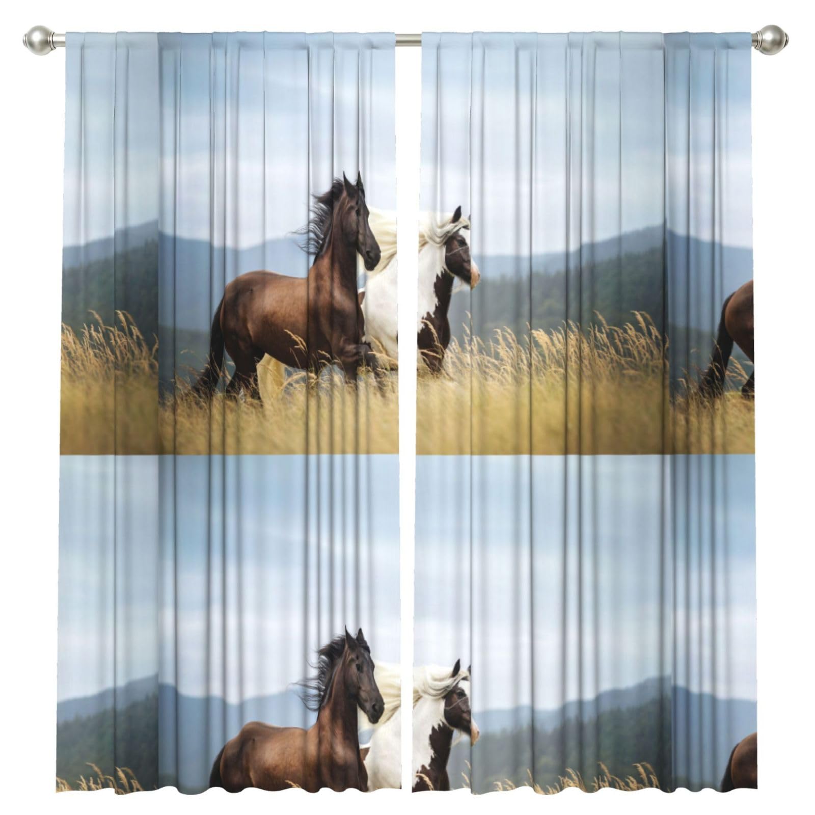InOmak White Horse, 2 Panels Window Curtains 52 x 84 Inch Blackout Curtains for Living Room Bedroom