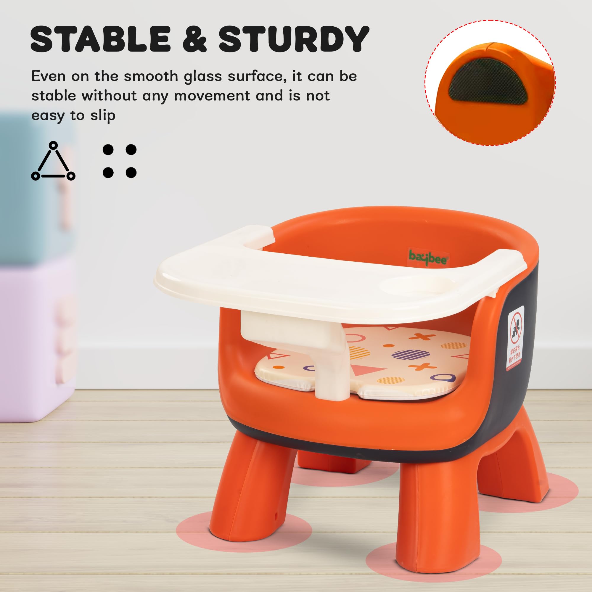 Baybee Creto Baby Feeding Chair for Babies | Portable Kids Sitting Chair with Removable Cushion Pad & Food Tray | Booster Seat for Baby | Infant Feeding Chairs 6 Months to 3 Years (Orange) - Image 5 thumbnail