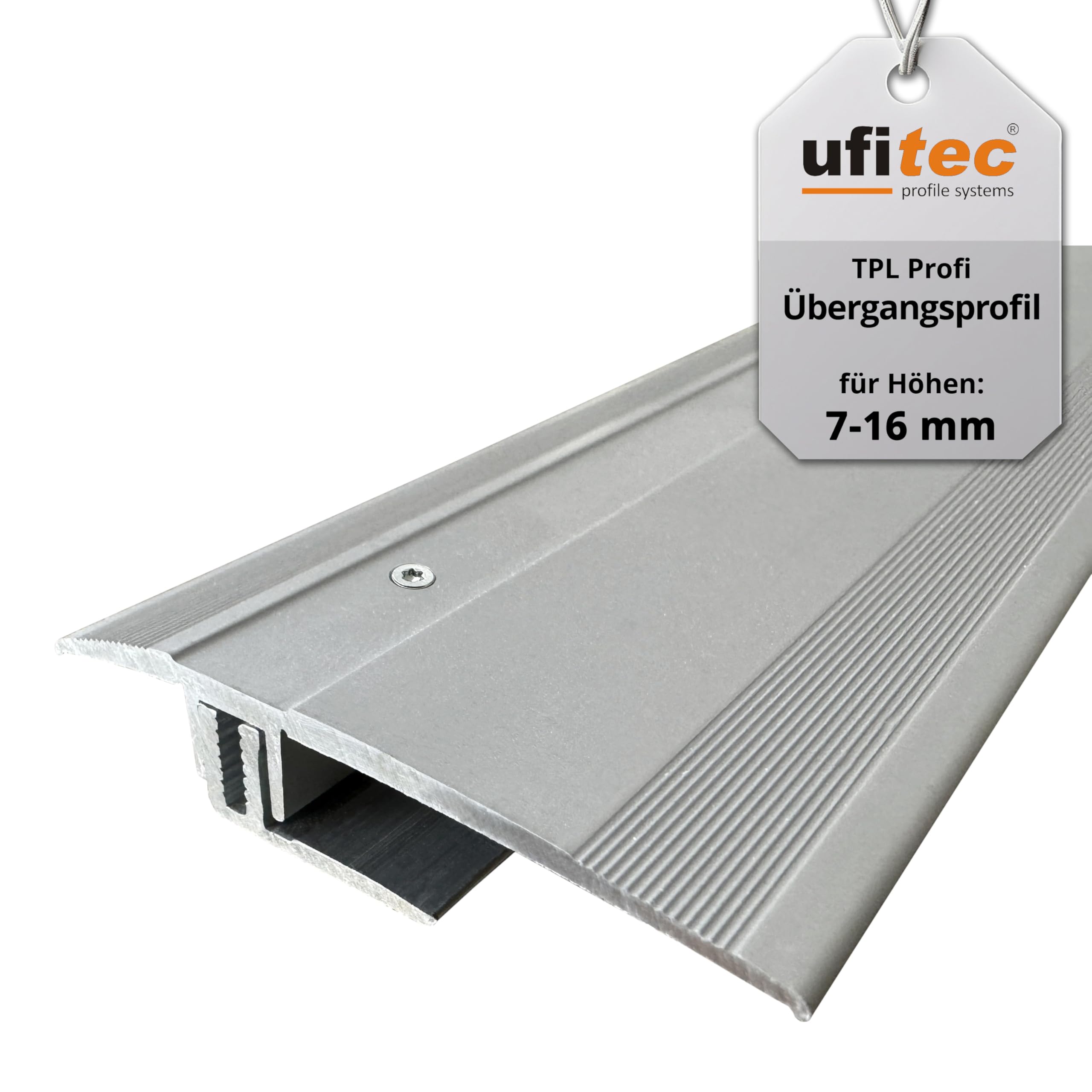 ufitec system profilowy do parkietów i podłóg laminowanych – do wykładzin o wysokości 7-16 mm – dostępny w wielu kolorach (profil przejściowy 270 cm długości | 60 mm szerokości, srebrny)