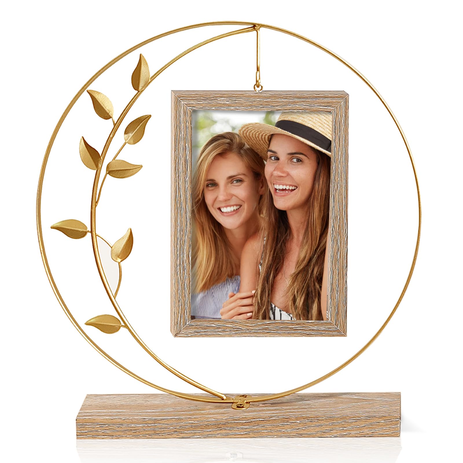 Aresvrgo Bilderrahmen Personalisiert für 2 Bilder,Holzbilderrahmen 10x15 Kann Rotieren,mit Glas Vase und Metall Baum Hochzeitsgeschenk Bilderrahmen,für Familie Geschenk,Weihnachten (Gold)