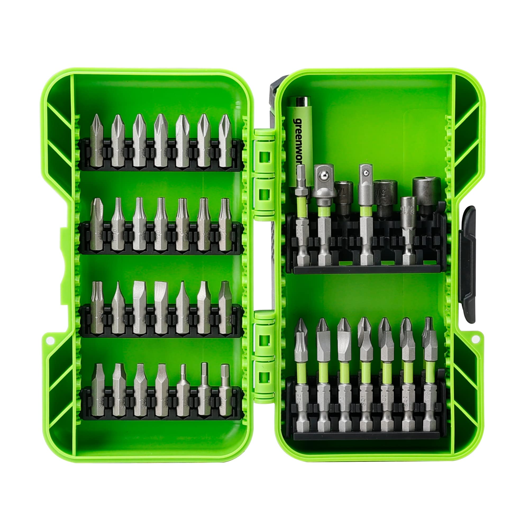 Greenworks50-Piece Impact Rated Driving Set,Screwdriver Bit Set,Precision-Milled Bit,Modular Case,Magnetic Bit Holder