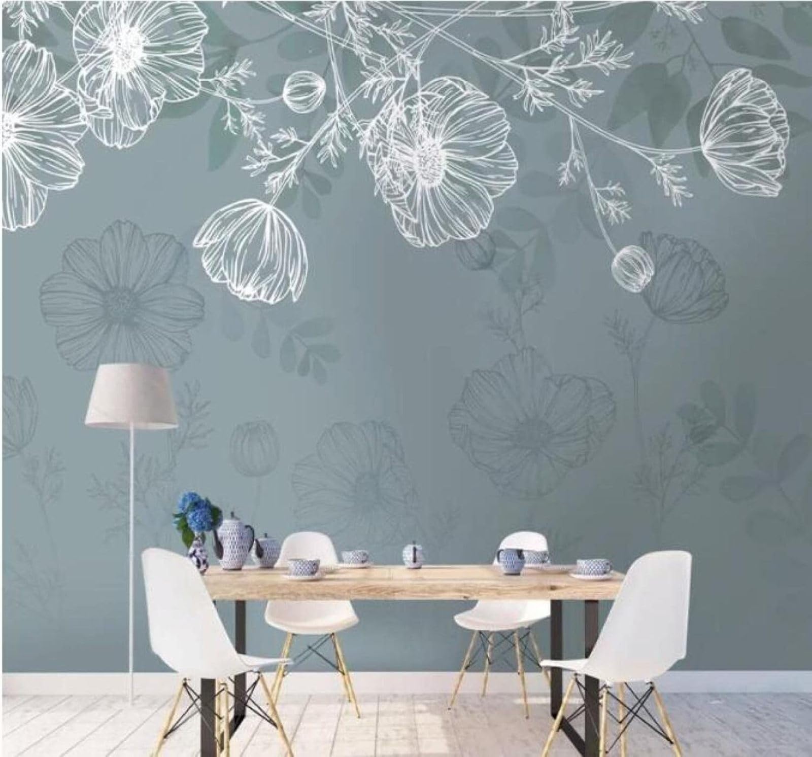 Xlming 350Cm×256Cm(B×H) Hand Drawn Vintage Simple Lines Flowers 3D Wallpaper Luxury Home Dining Decor Paste Sofa Living Room The Wall For Bedroom Mural-350Cm×256Cm