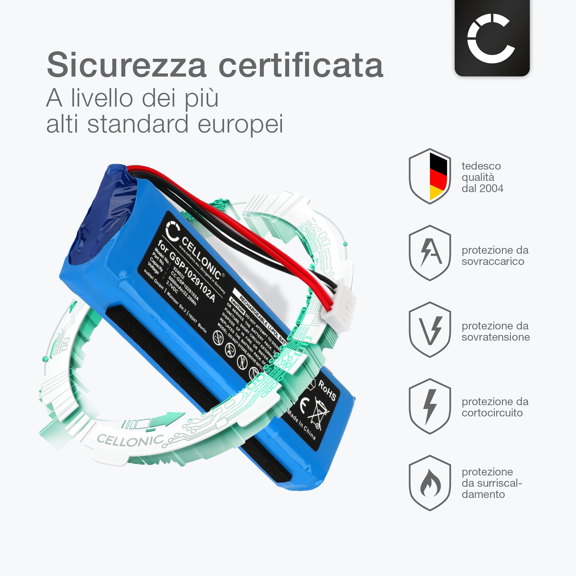 CELLONIC, Batteria per altoparlante compatibile con JBL Charge 3, Charge 3 Stealth Edition (6000mAh, 3.7V) Batteria di Ricambio GSP1029102A - Version 1
