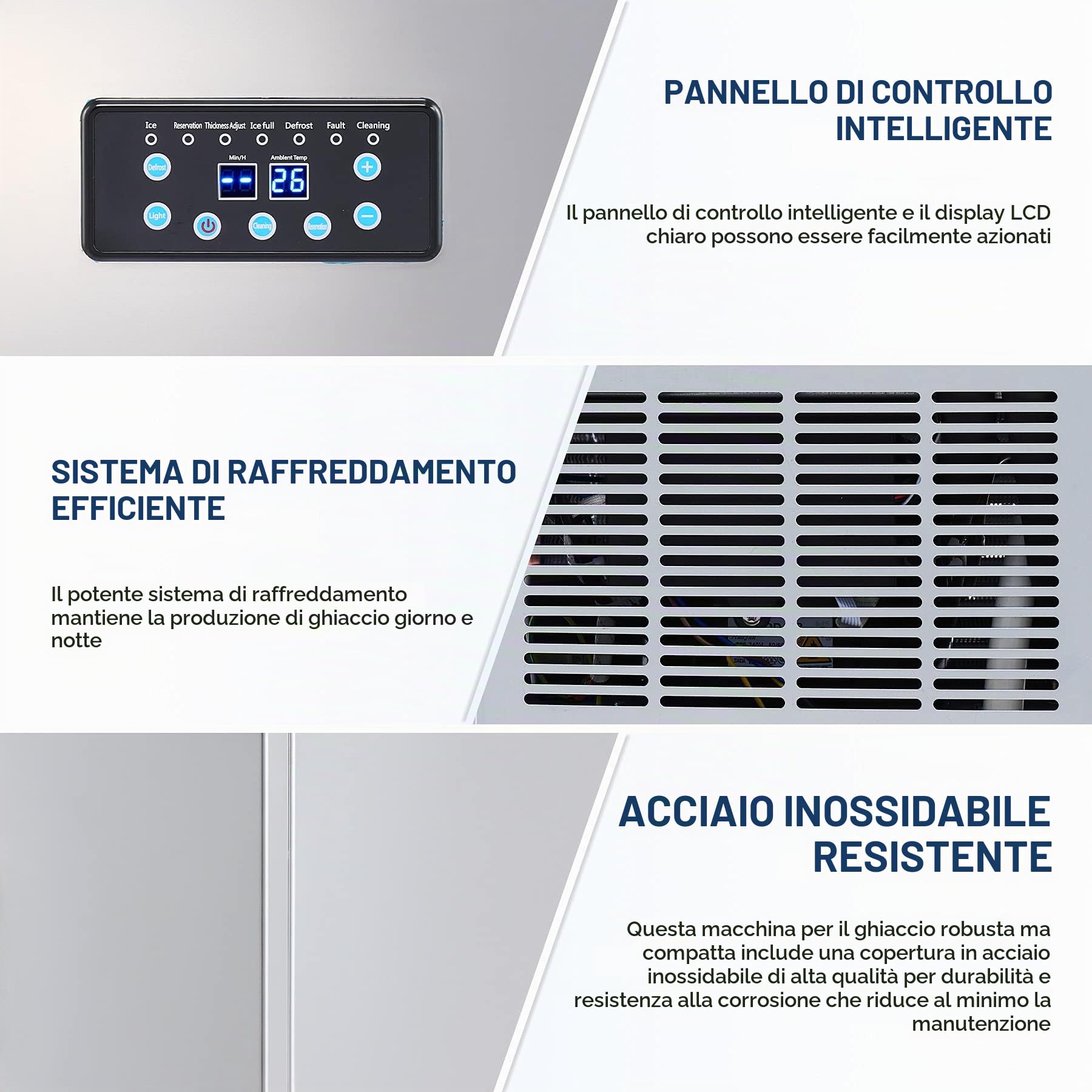 CREWORKS Macchina per Cubetti di Ghiaccio Commerciale 73kg/24h Fabbricatore Ghiaccio con Schermo LCD Macchina Ghiaccio in Acciaio Inossidabile per Casa, Ufficio, Ristorante, Bar, Caffetteria (45 PCS)