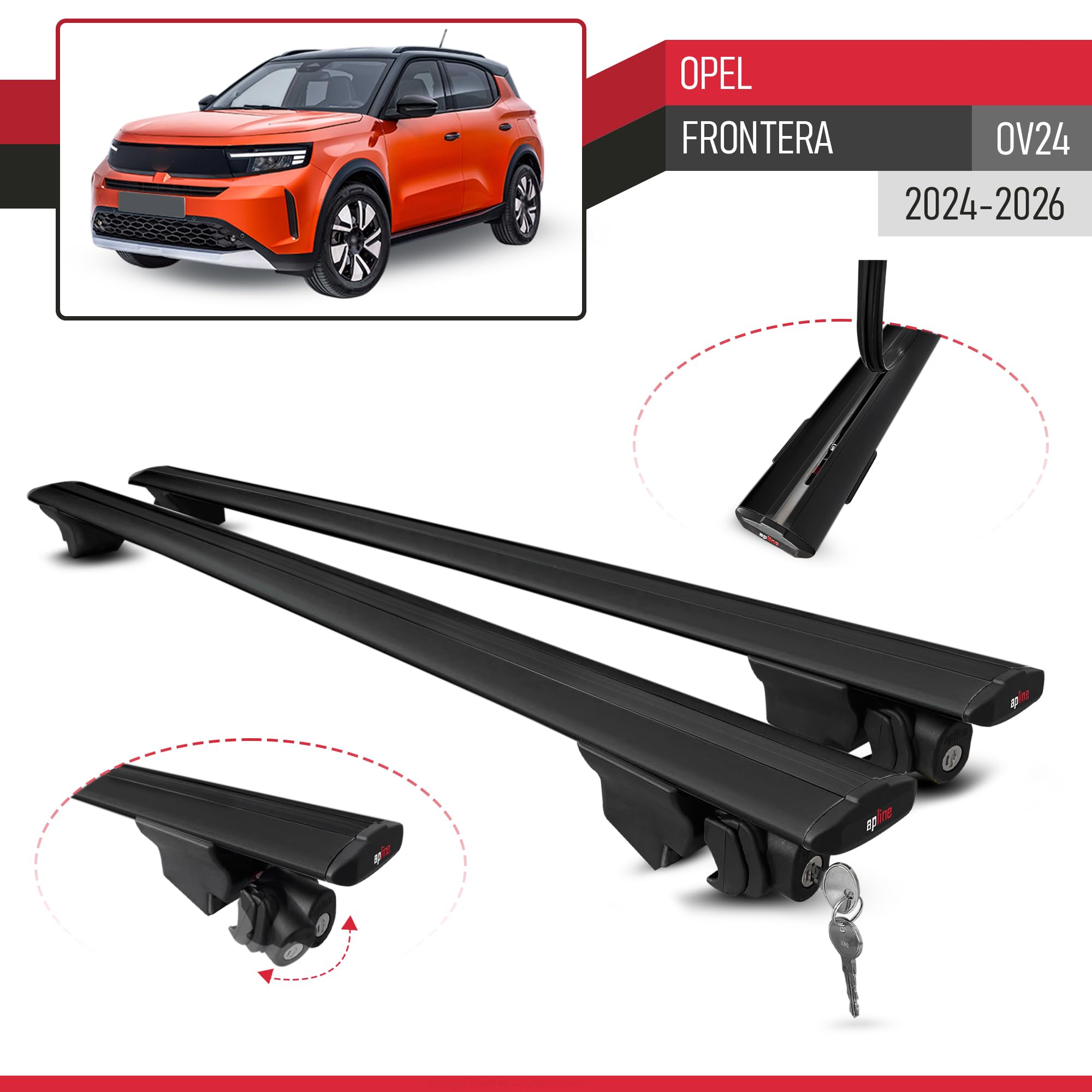 Compatible con Opel Frontera 2024-2026 Modelo Hook Barra de Techo Auto Portaequipajes Barras Transversales Negro Aluminio 2 Barras