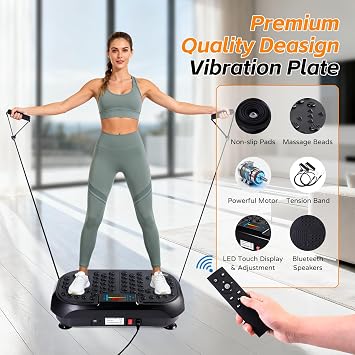 Vibration Plate Exercise Machine, Vibrating Plate for Lymphatic Drainage, Full Body Vibration Plate Fitness Platform Stand Board Shaker, Workout Vibrate Waver Sport Gym Gifts for Weight Loss Women Men