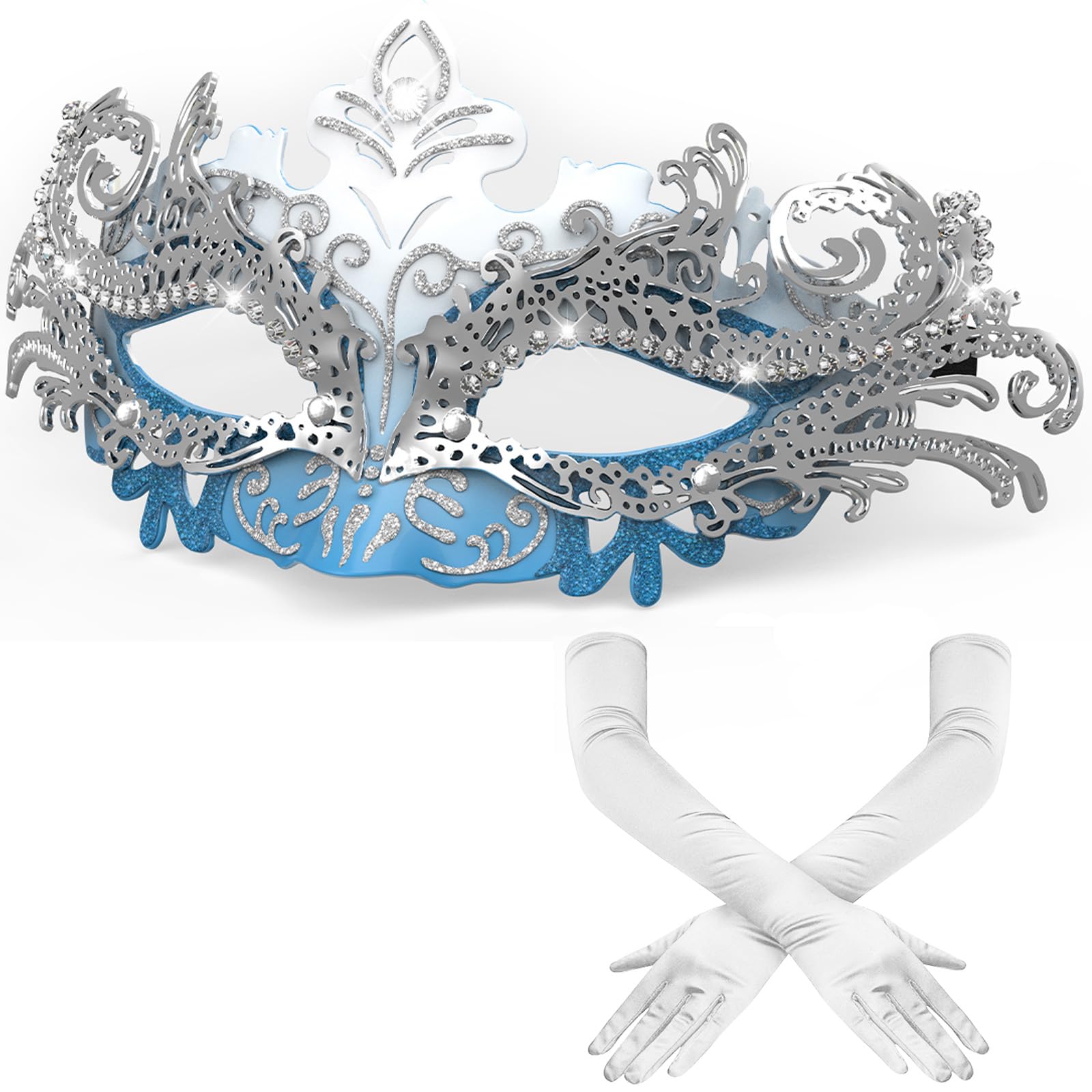 Photo 1 of HSSPYY Women’s Masquerade Mask & Long Satin Opera Gloves Set – Elegant Rhinestone Costume Accessories for Adults – Elbow-Length Gloves for Masquerade Balls Mardi Gras Christmas & New Year Parties