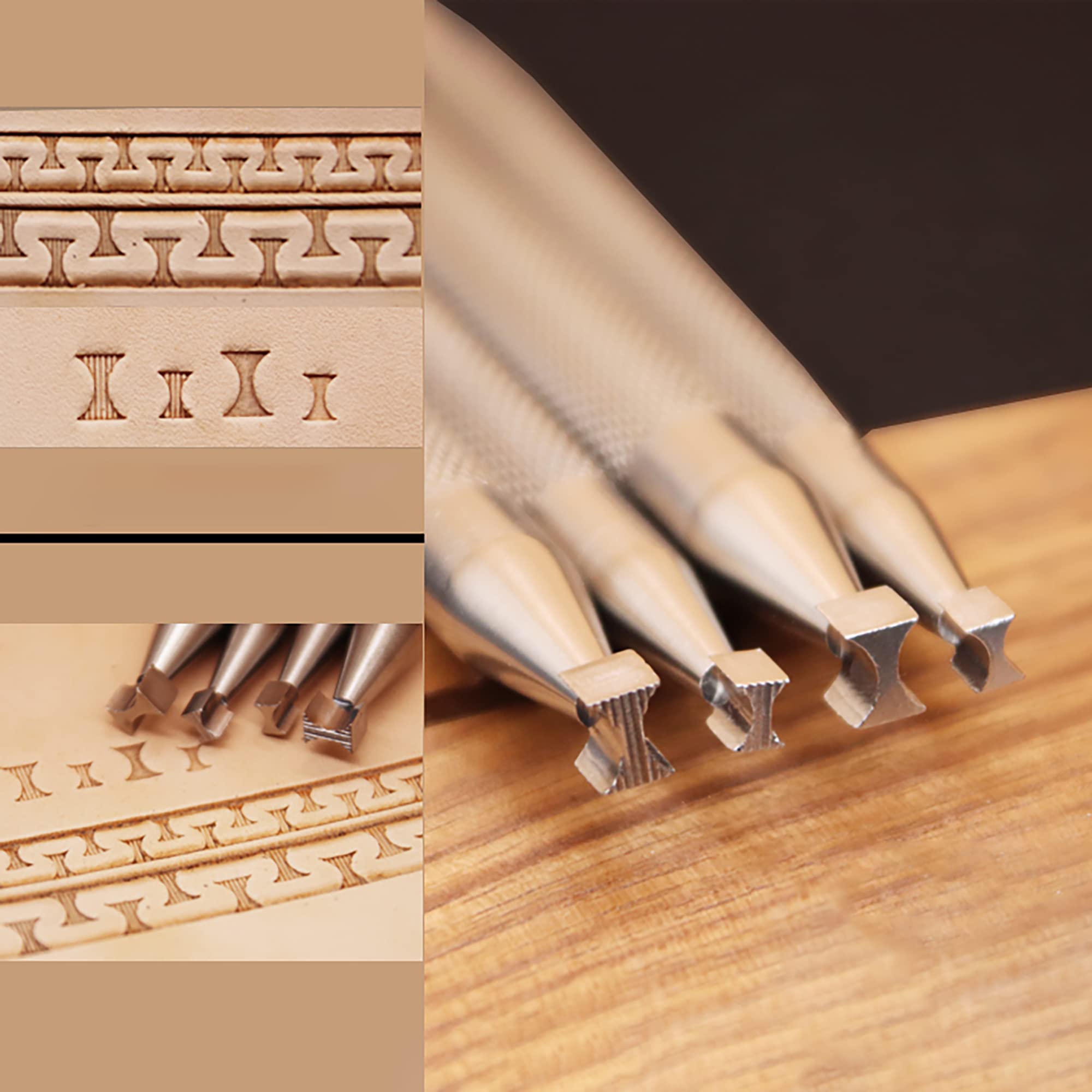 RUIQIN Leather Stamps, Vertical Stripes Funnel Leather Stamping Tools, Professional Leather Carving Tools, Leather Crafting Tools for Leather Working and Leathercraft (S-Vertical)
