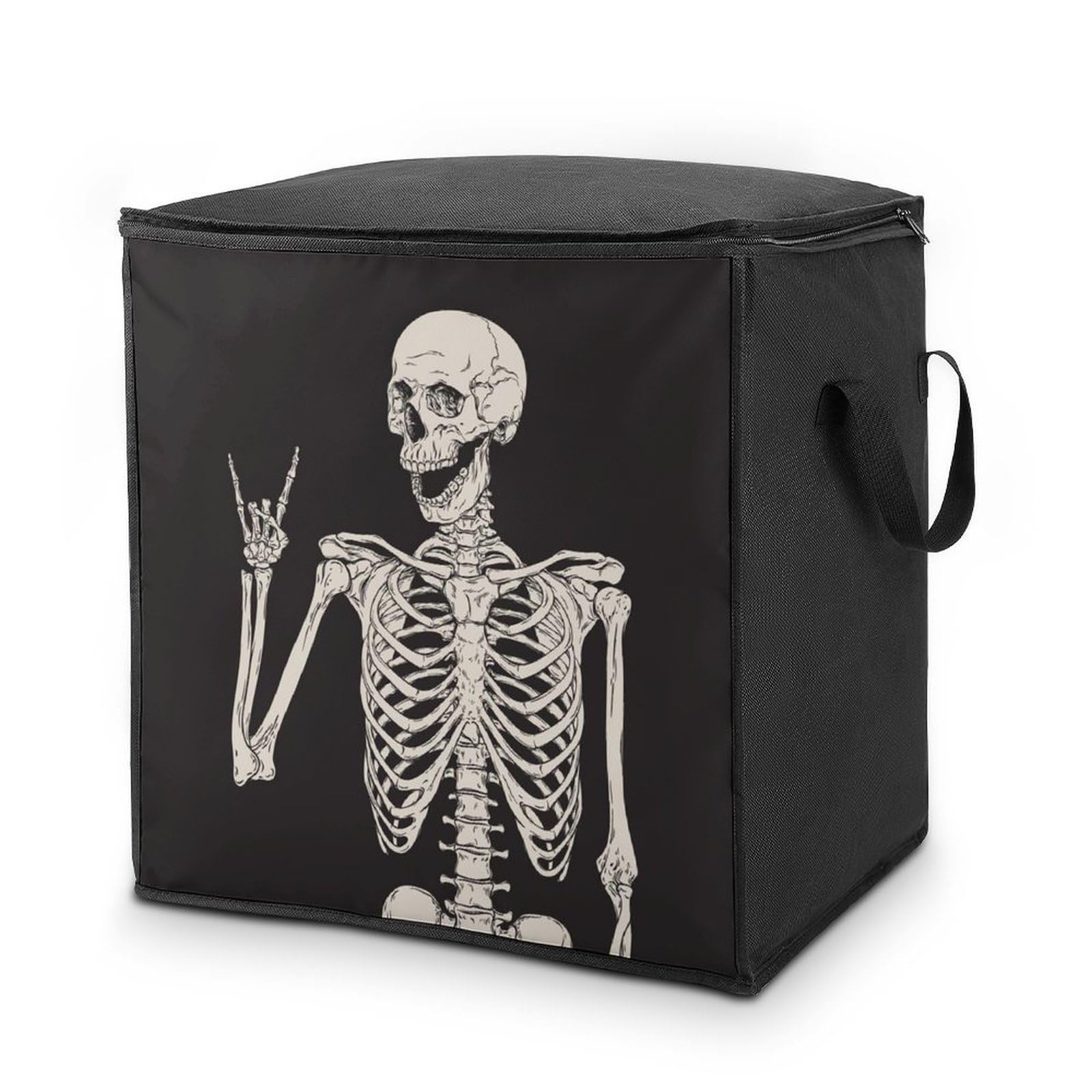 Lyfthologen 70L Storage Bags, Skull Storage Box with Lid Zipper And Handles, Clothes Bags for Quilt, Blankets, Bedding